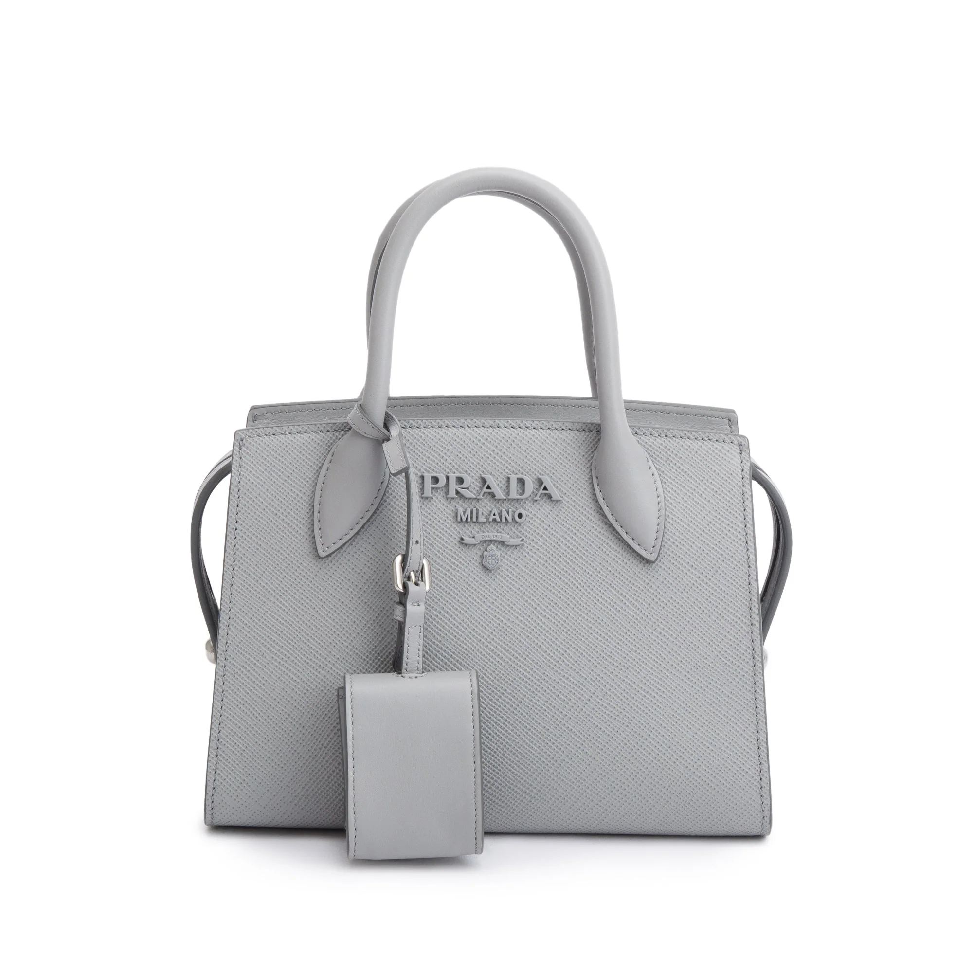 Prada Grey Saffiano Cuir Mini Monochrome Top Handle Tote w/ Strap - Image 3