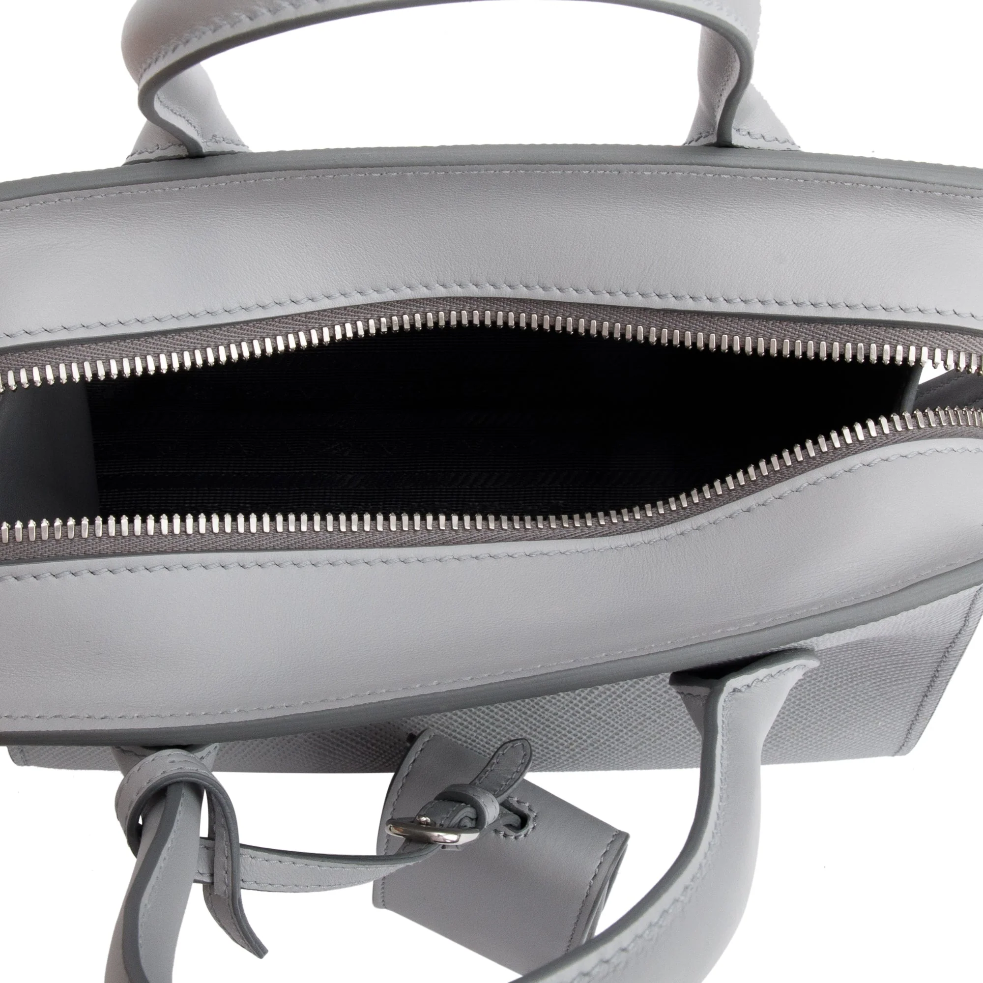 Prada Grey Saffiano Cuir Mini Monochrome Top Handle Tote w/ Strap - Image 7
