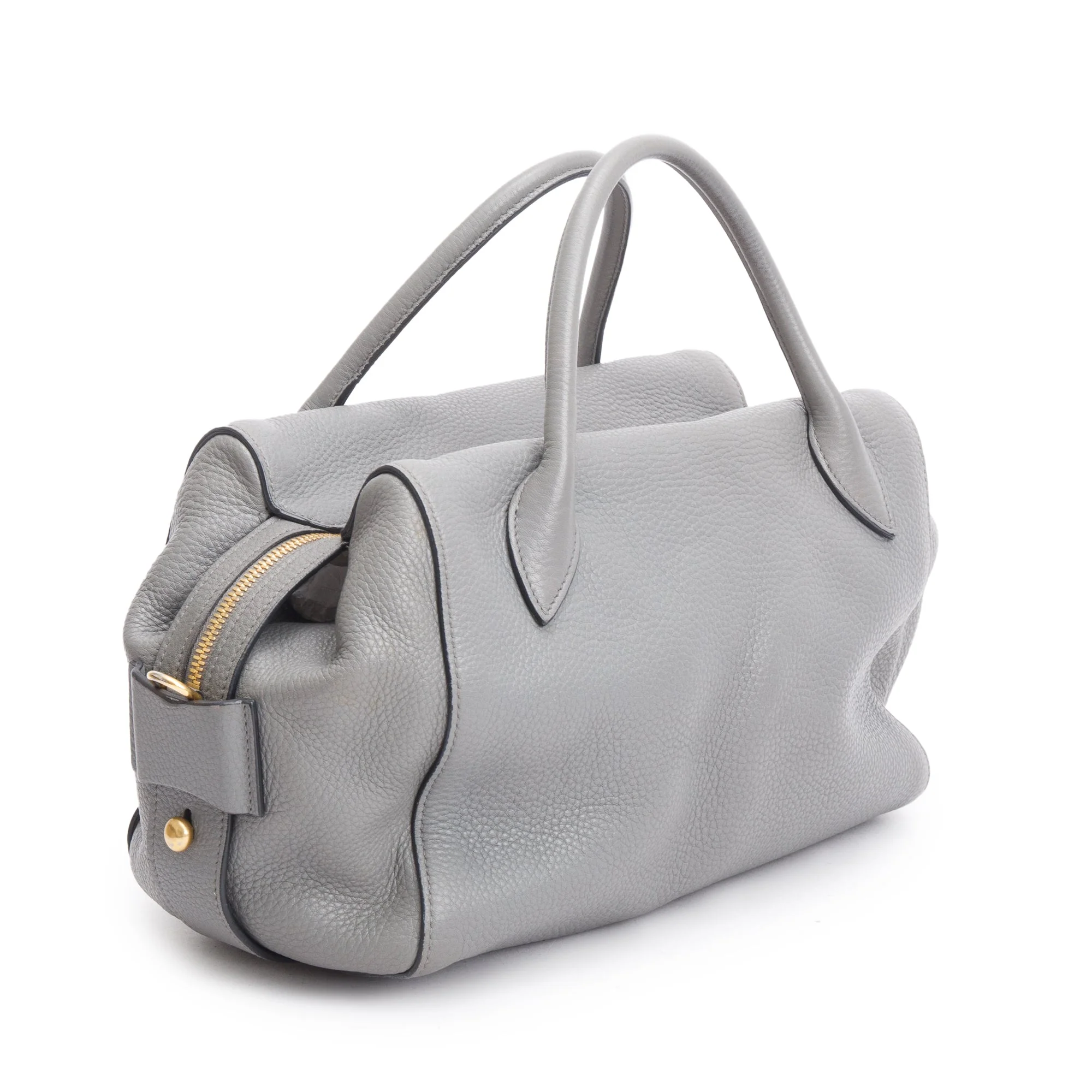 Prada Grey Vitello Daino Leather Baulleto Tote w/ Strap - Image 6