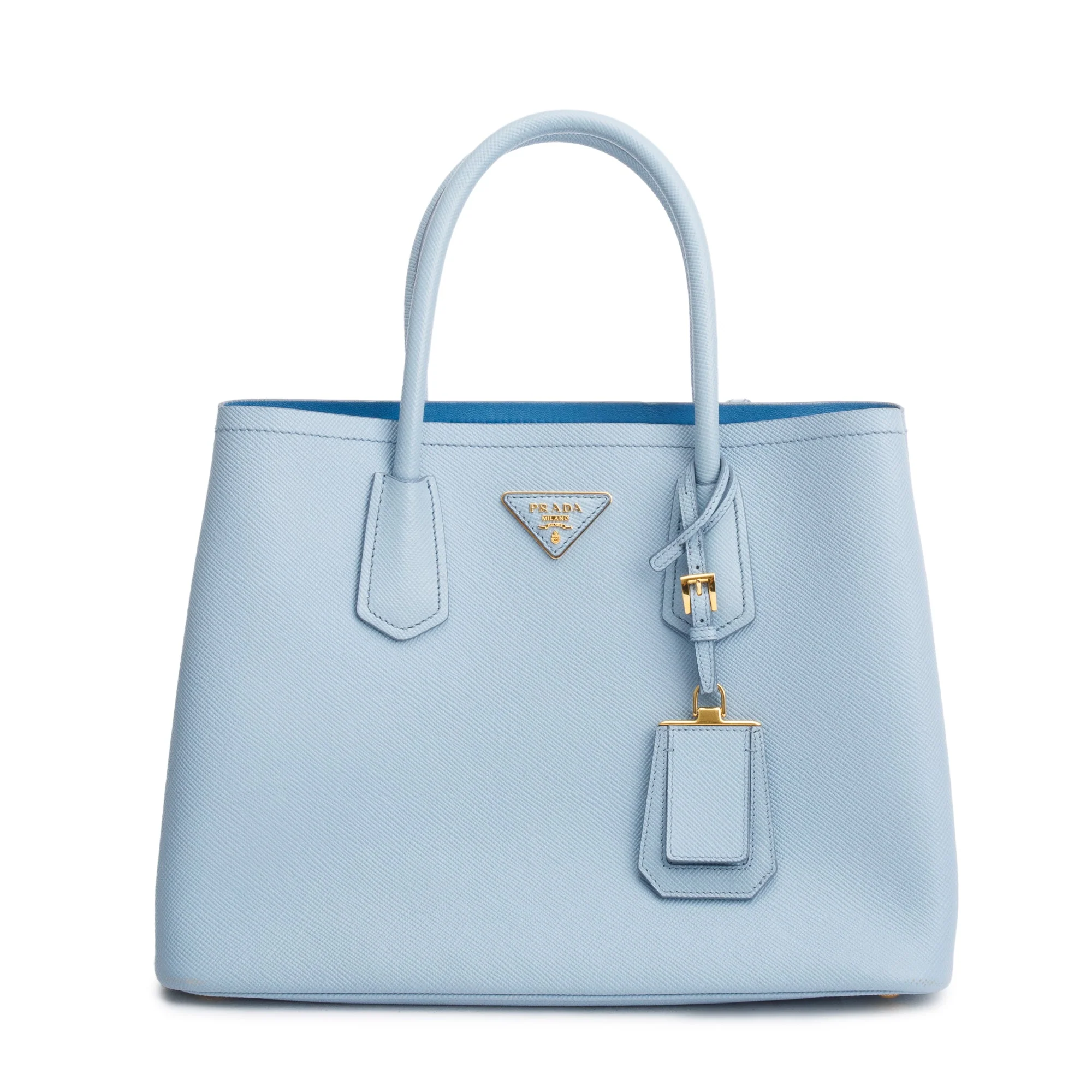 Prada Light Blue Saffiano Lux Medium Cuir Double Tote w/ Strap & Authenticity Card - Image 3