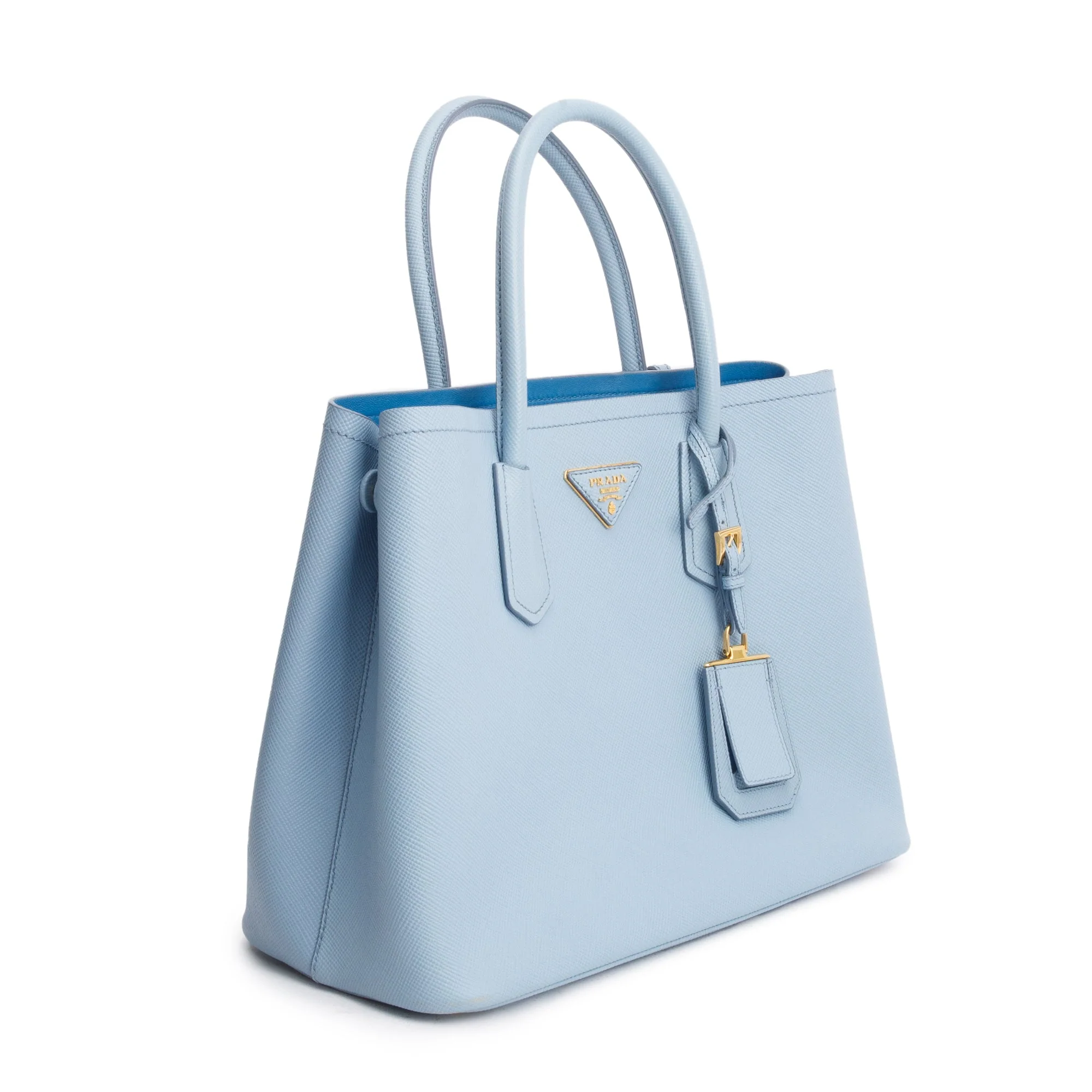 Prada Light Blue Saffiano Lux Medium Cuir Double Tote w/ Strap & Authenticity Card - Image 4