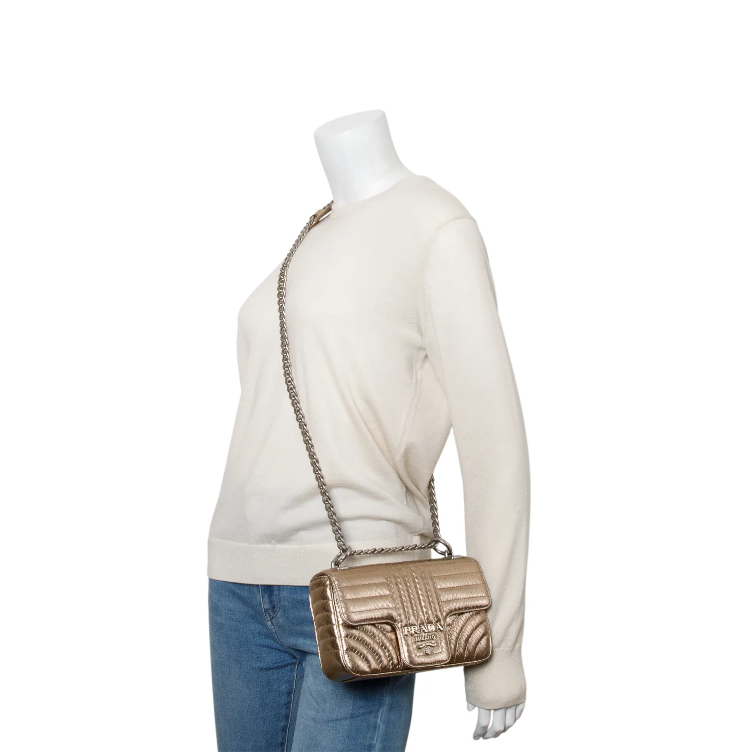 Prada Metallic Gold Python Diagramme Shoulder Bag - Image 2