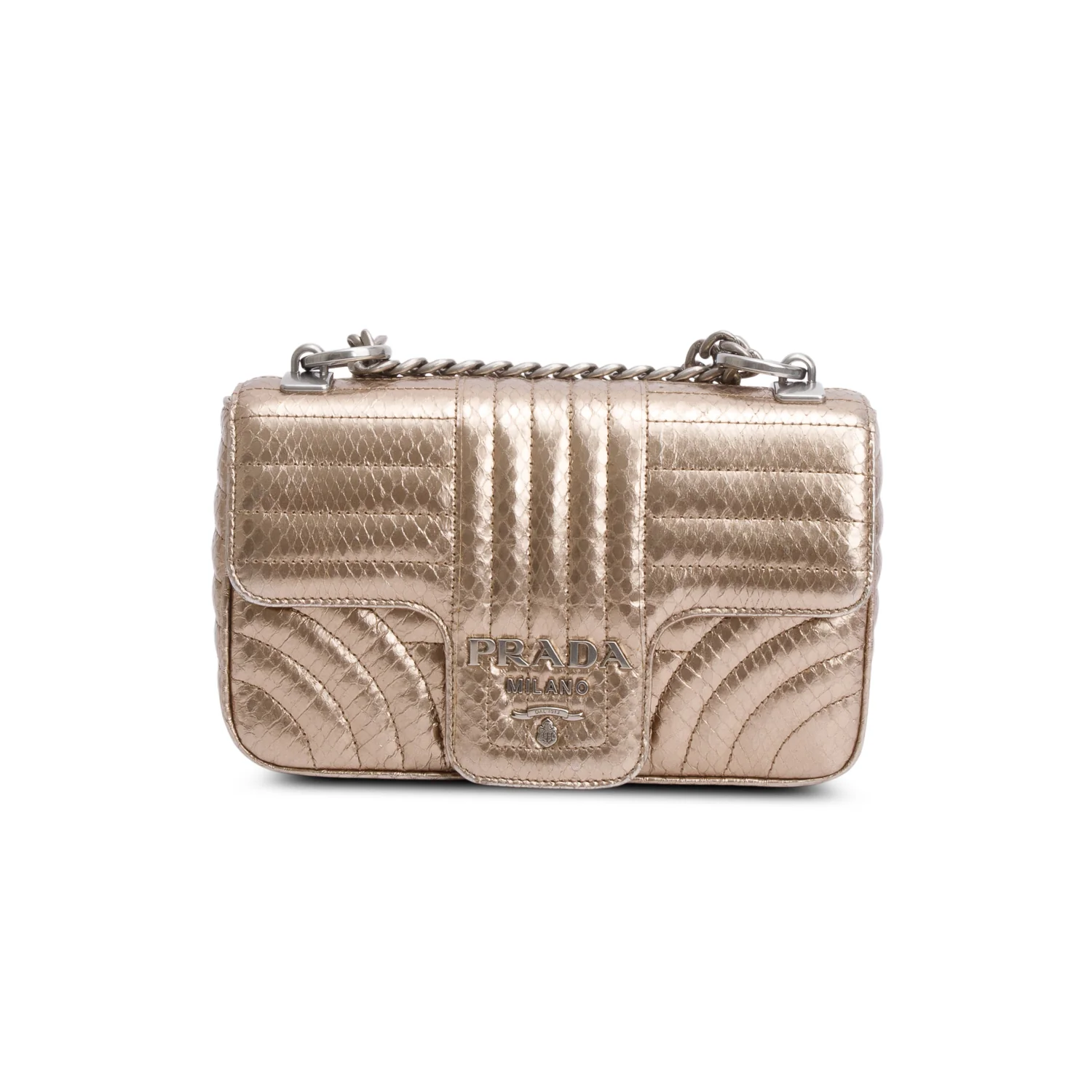 Prada Metallic Gold Python Diagramme Shoulder Bag - Image 3