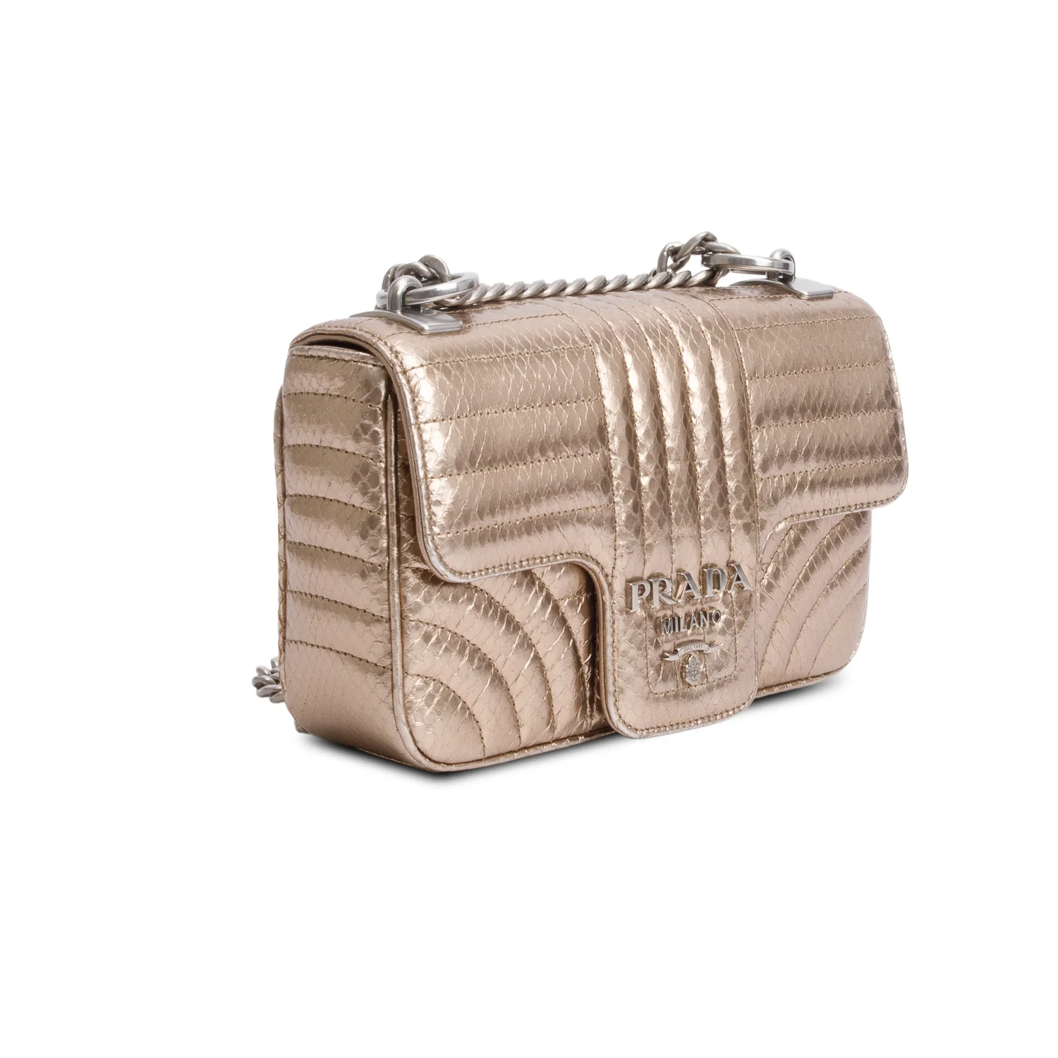Prada Metallic Gold Python Diagramme Shoulder Bag - Image 4