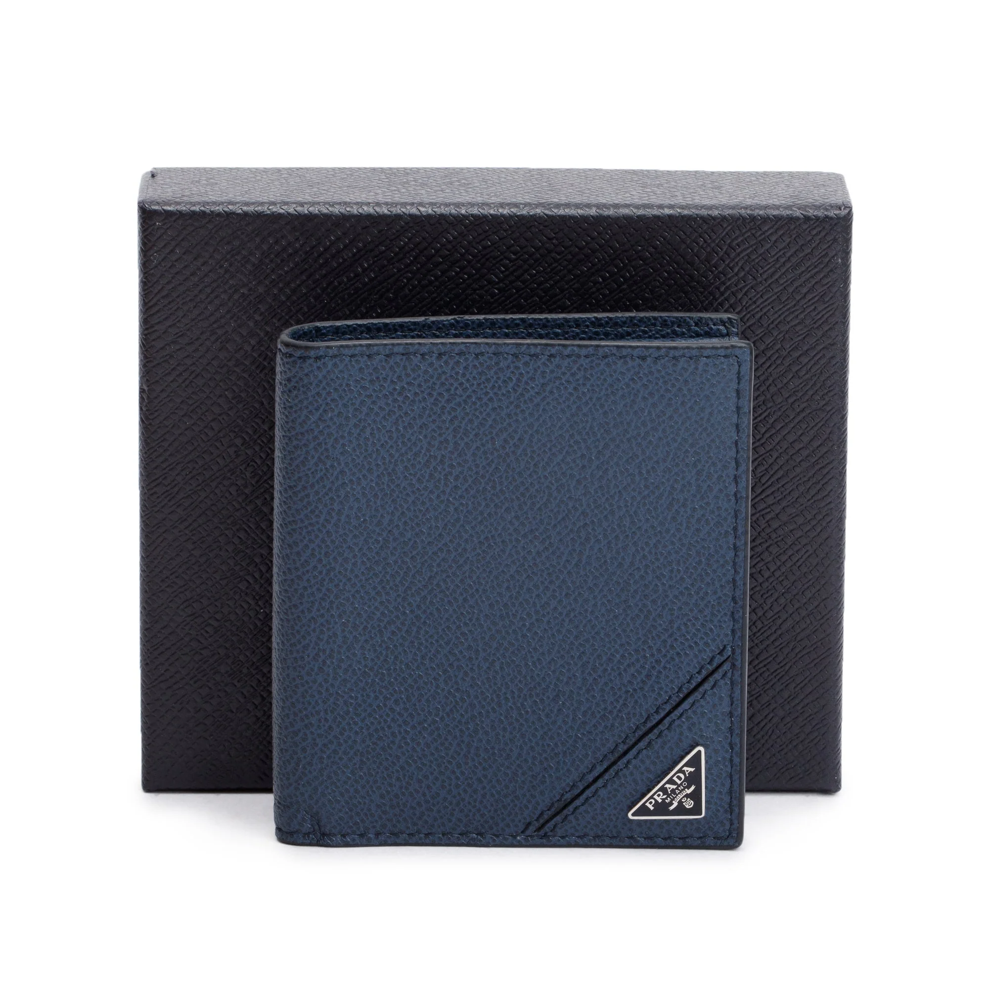 Prada Navy Leather Bi-Fold Wallet w/ Box - Image 2