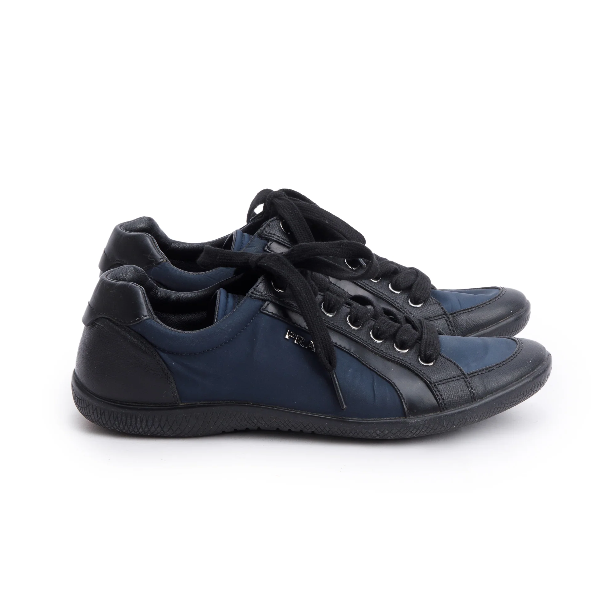 Prada Navy Nylon Black Leather Linea Rossa Sneakers, Size 36 - Image 2