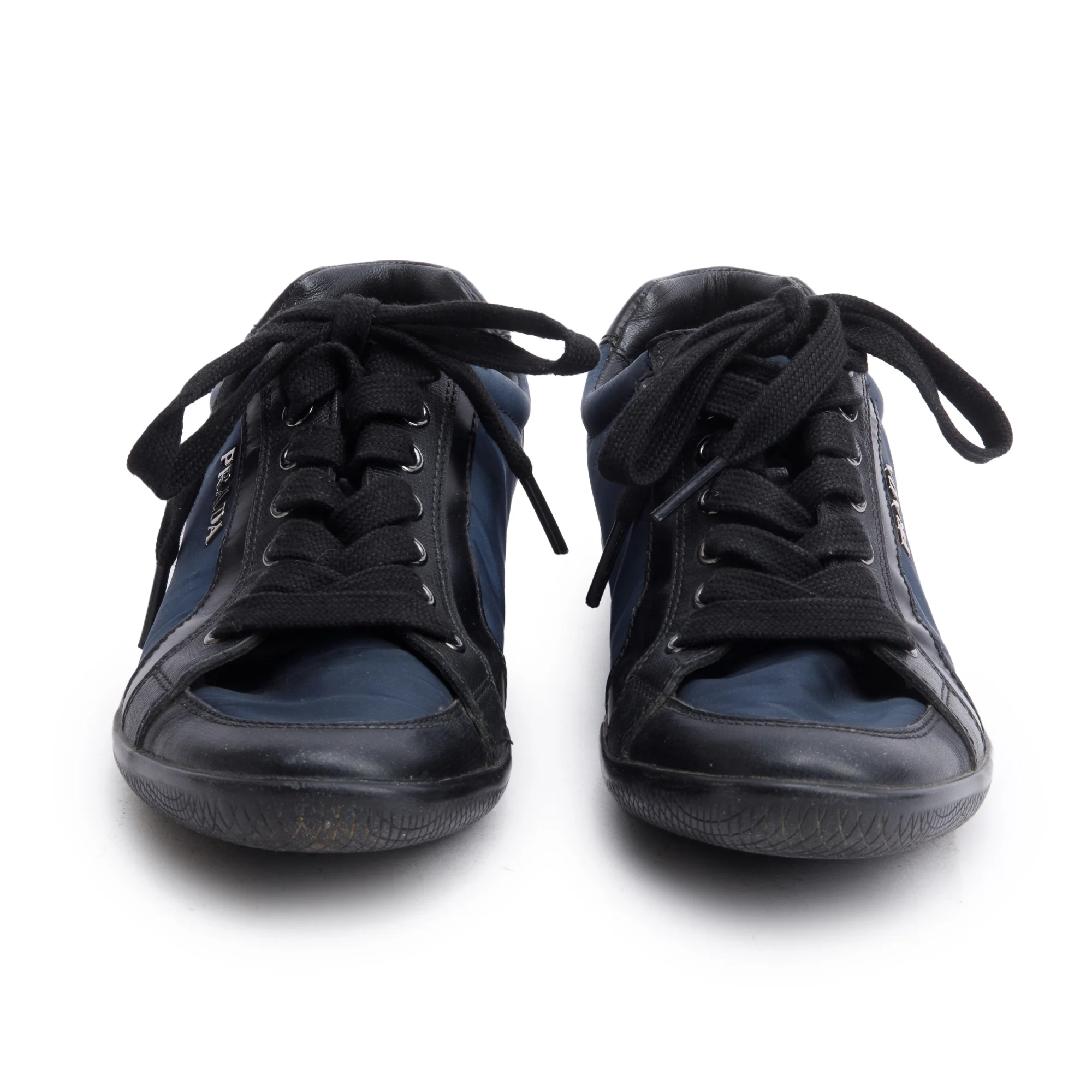 Prada Navy Nylon Black Leather Linea Rossa Sneakers, Size 36 - Image 3