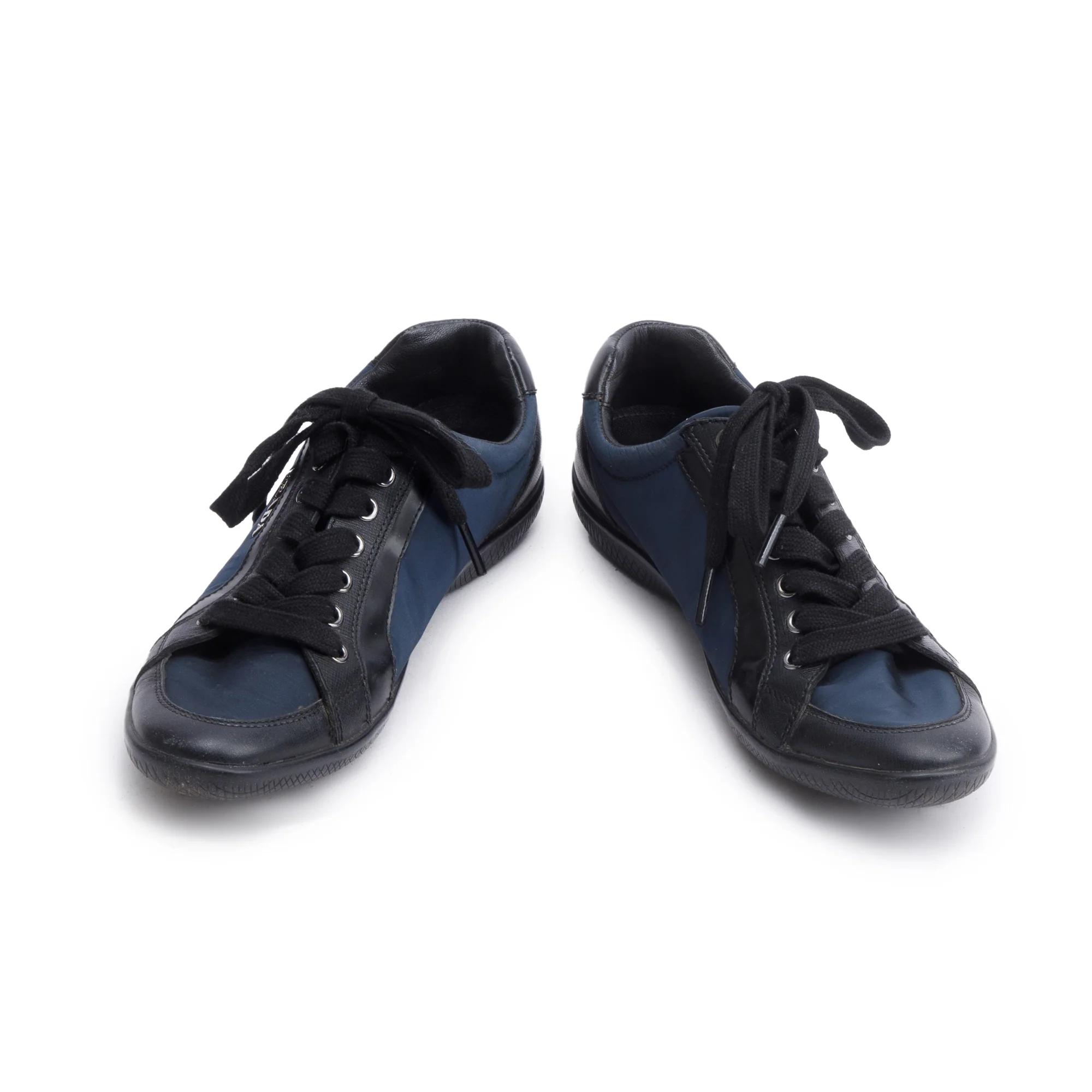 Prada Navy Nylon Black Leather Linea Rossa Sneakers, Size 36 - Image 4