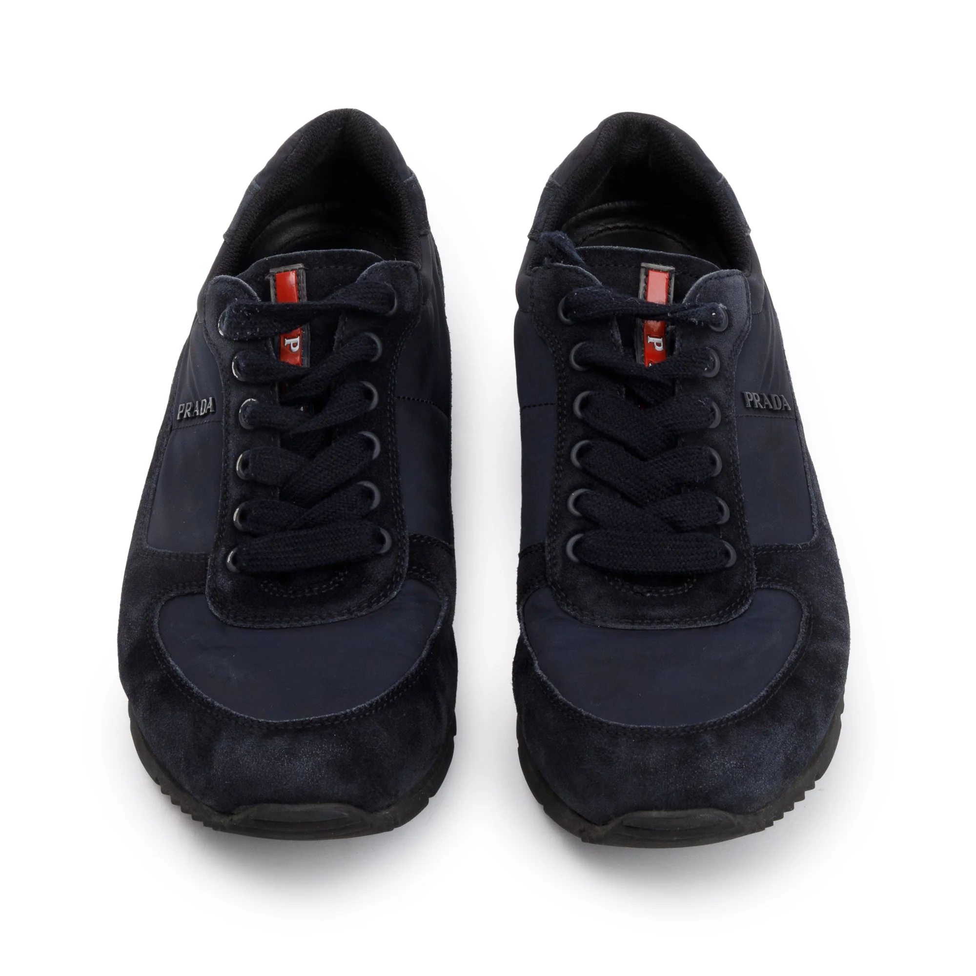 Prada Navy Sued & Nylon Linea Rossa Sneakers, Size 7
