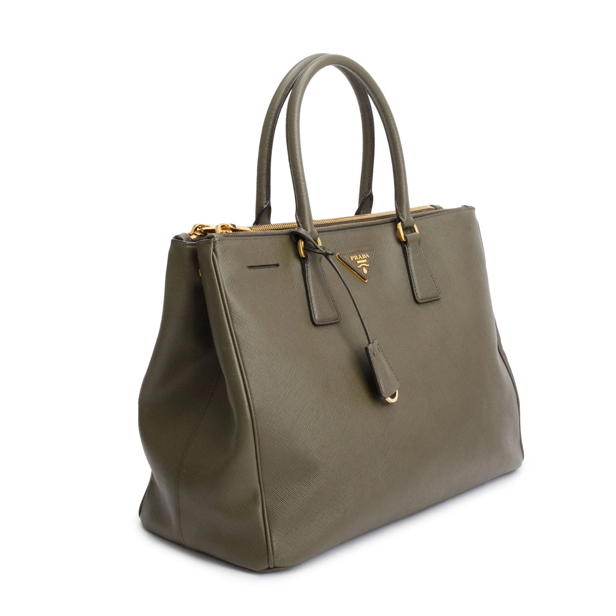 Prada Olive Green Saffiano Lux Large Double Zip Galleria Tote w/ Strap - Image 4