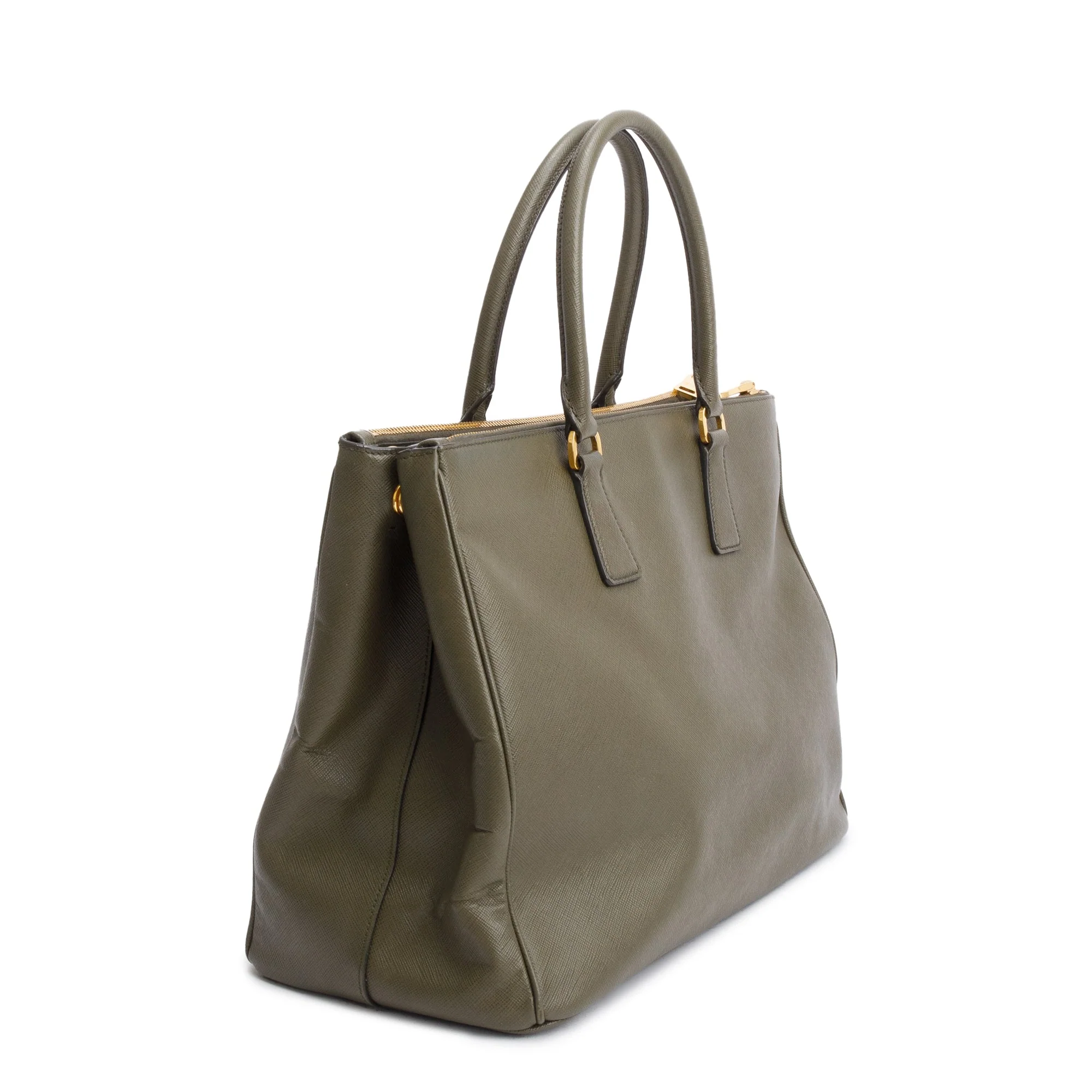 Prada Olive Green Saffiano Lux Large Double Zip Galleria Tote w/ Strap - Image 6