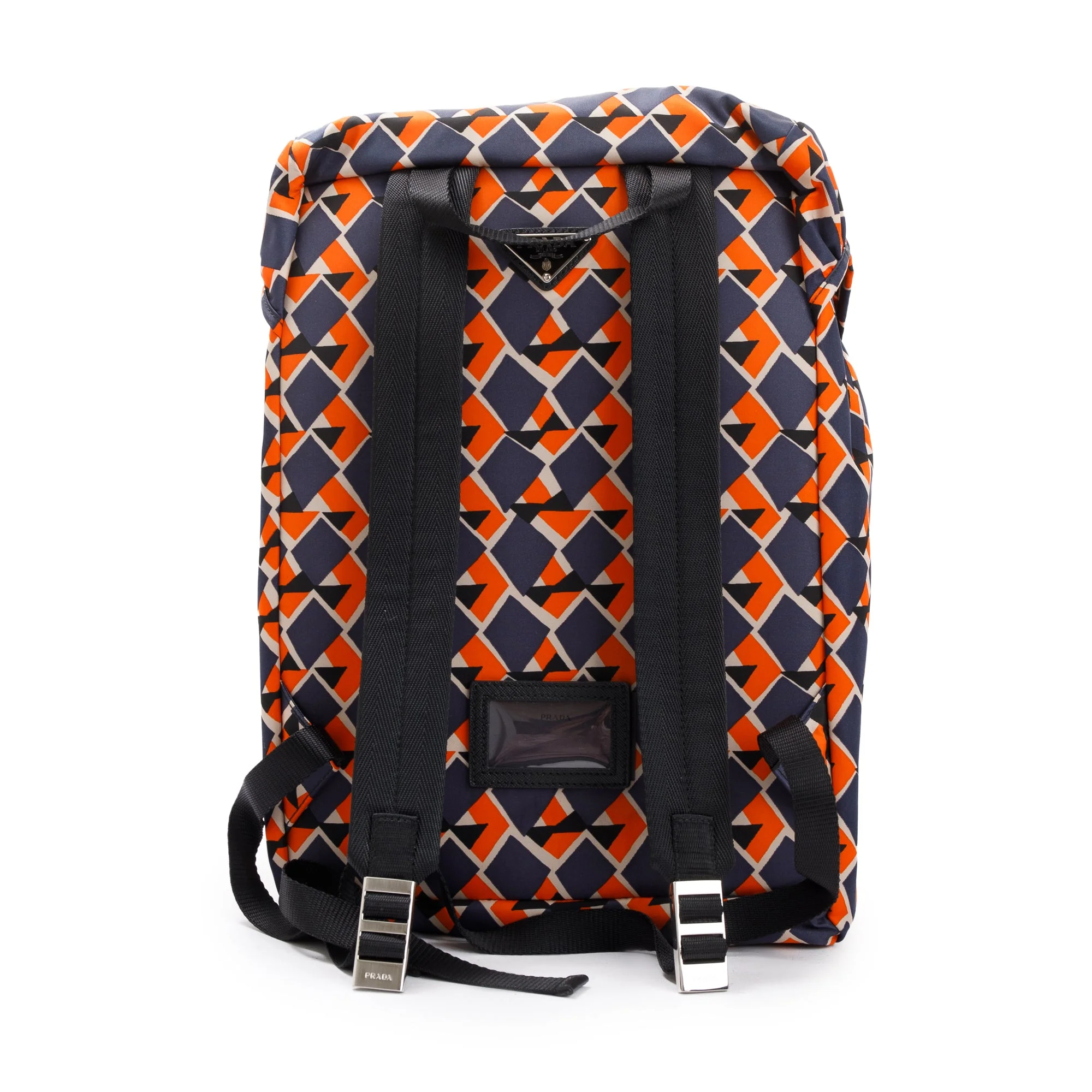 Prada Orange/Navy Tessuto Stampato Double Buckle Backpack w/ Authenticity Card - Image 4