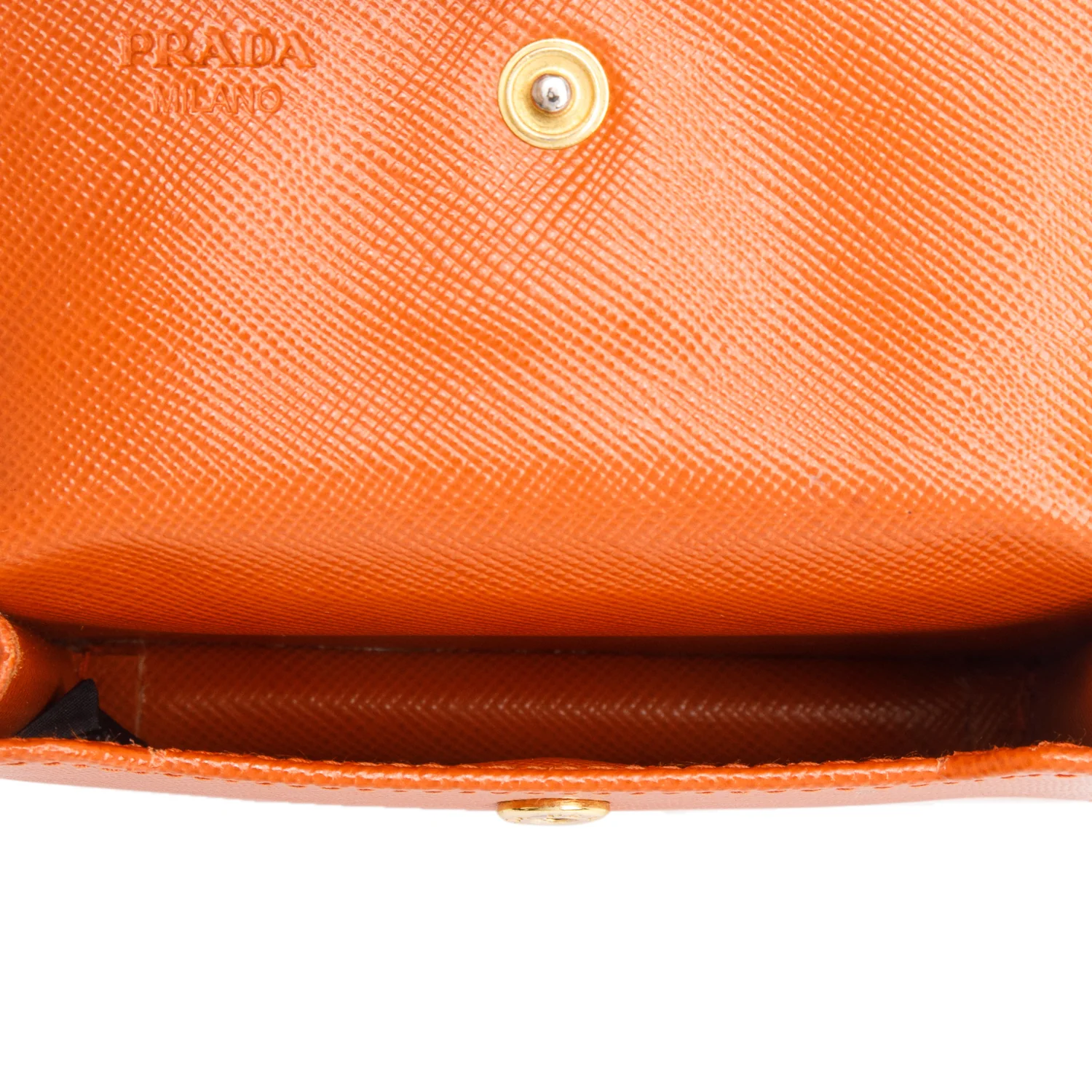 Prada Orange Saffiano Leather Flap Card Holder w/ Box & Authenticity Card - Image 7