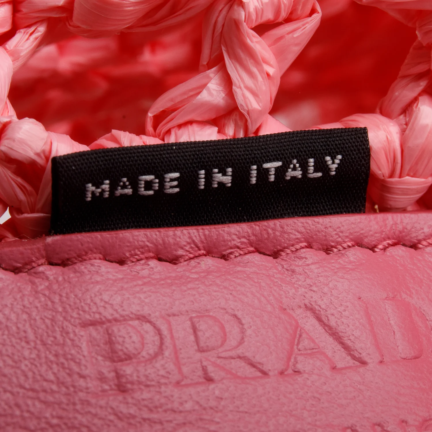 Prada Pink Raffia Crochet Logo Embroidered Tote Bag - Image 8