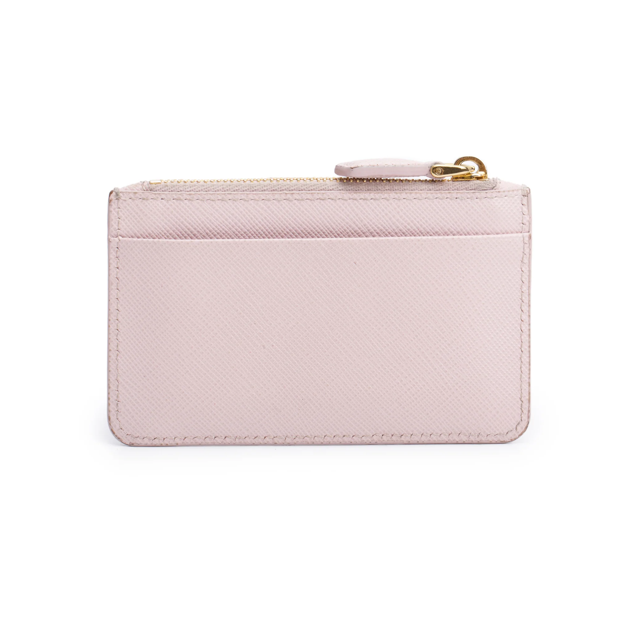 Prada Pink Saffiano Leather Triangle Logo Zip Card Holder - Image 3