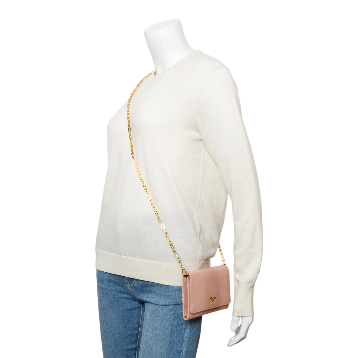 Prada Pink Saffiano Metal Continental Wallet on Chain - Image 2