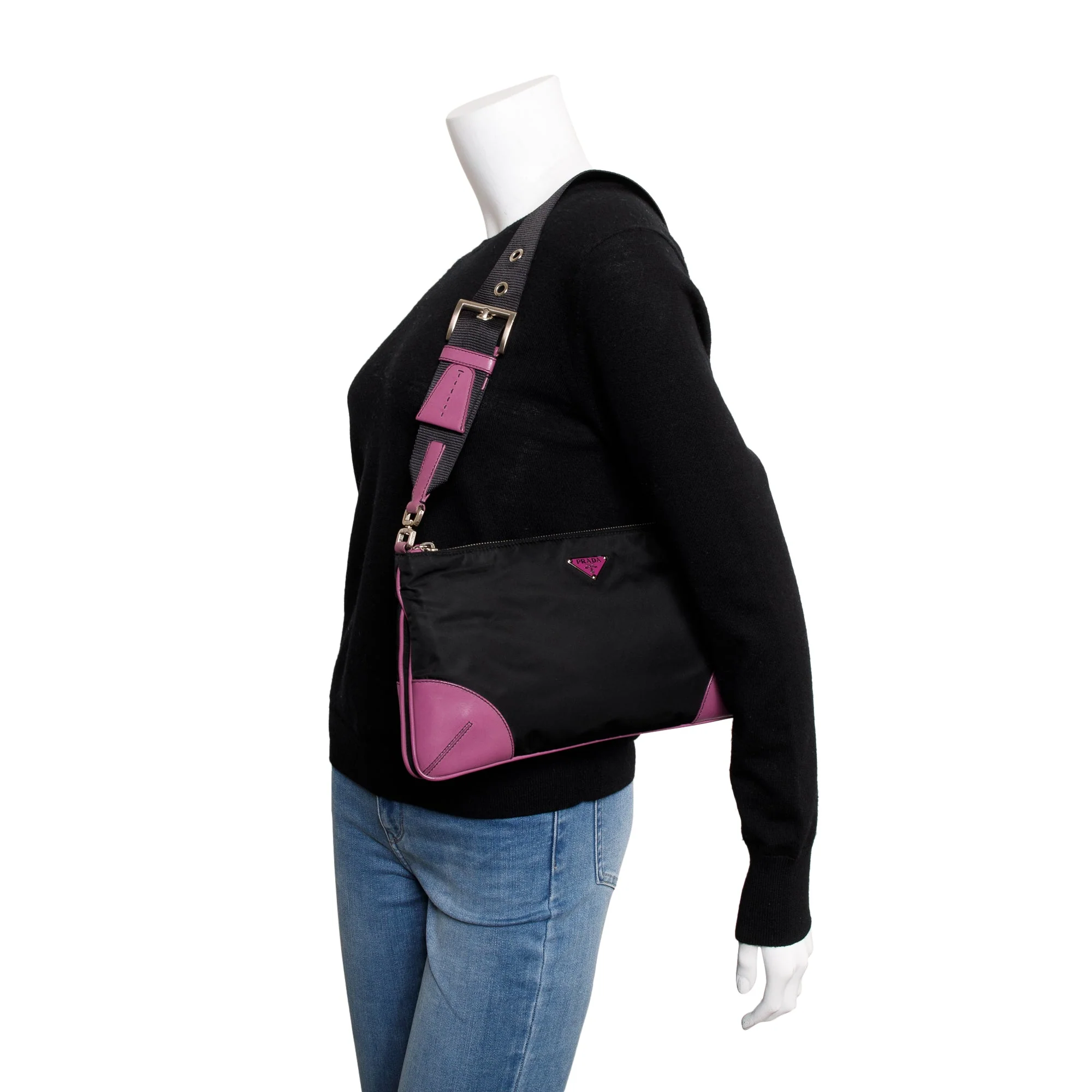 Prada Purple Leather-Trimmed Tessuto Nylon Shoulder Bag - Image 2