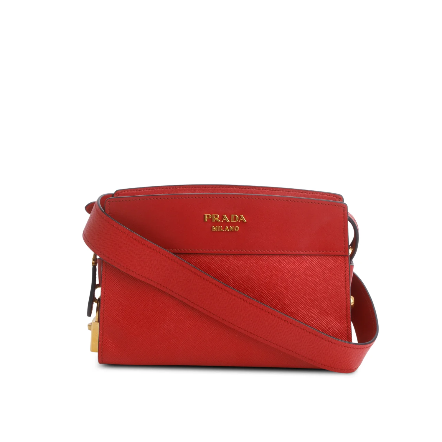 Prada Red Saffiano City Calfskin Esplanade Small Shoulder Bag w/ Authenticity Card