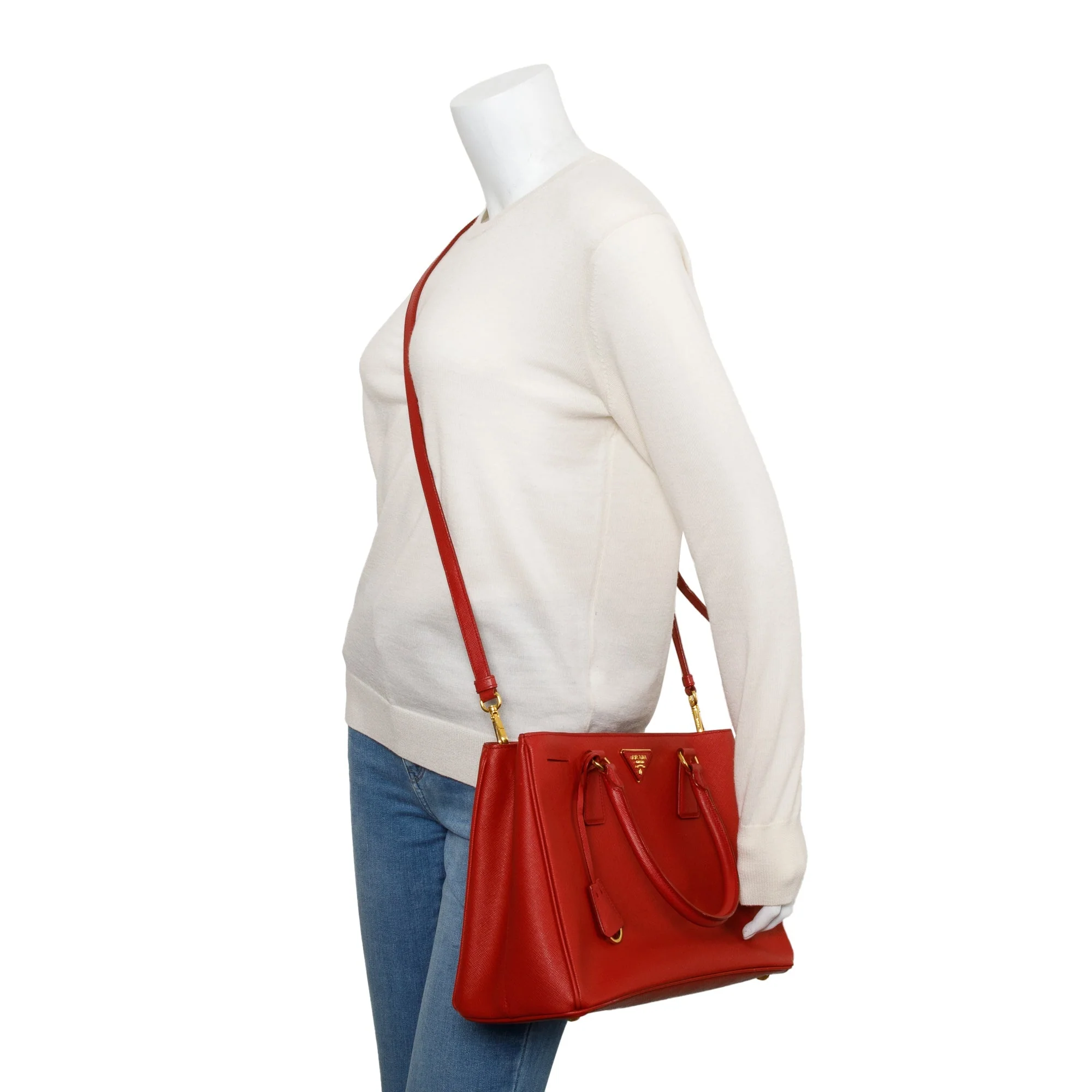Prada Red Saffiano Lux Medium Galleria Tote w/ Strap & Box - Image 2