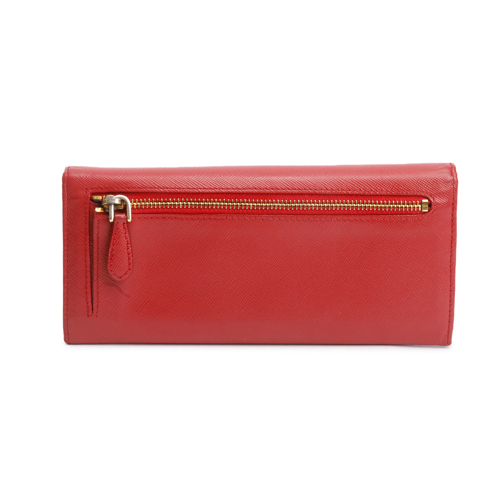 Prada Red Saffiano Metal Continental Wallet w/ Box & Authenticity Card - Image 4