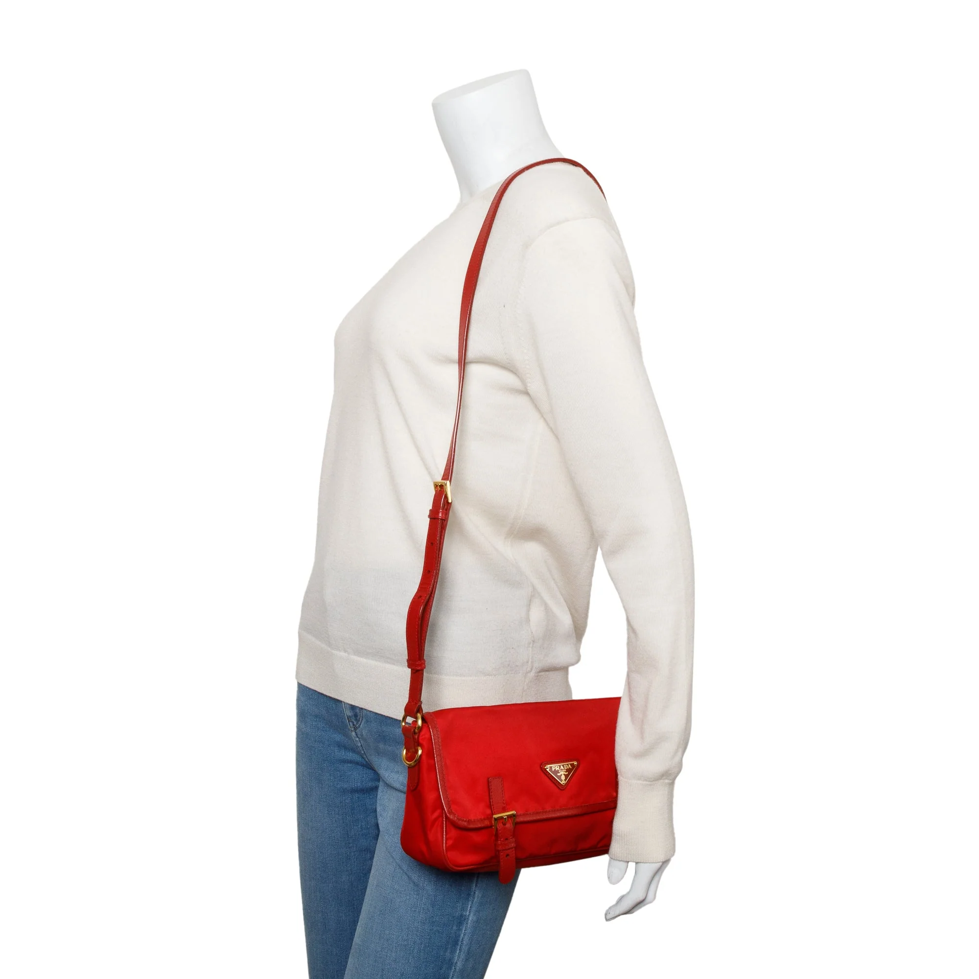 Prada Red Saffiano-Trimmed Tessuto Nylon Double Buckle Crossbody Bag - Image 2