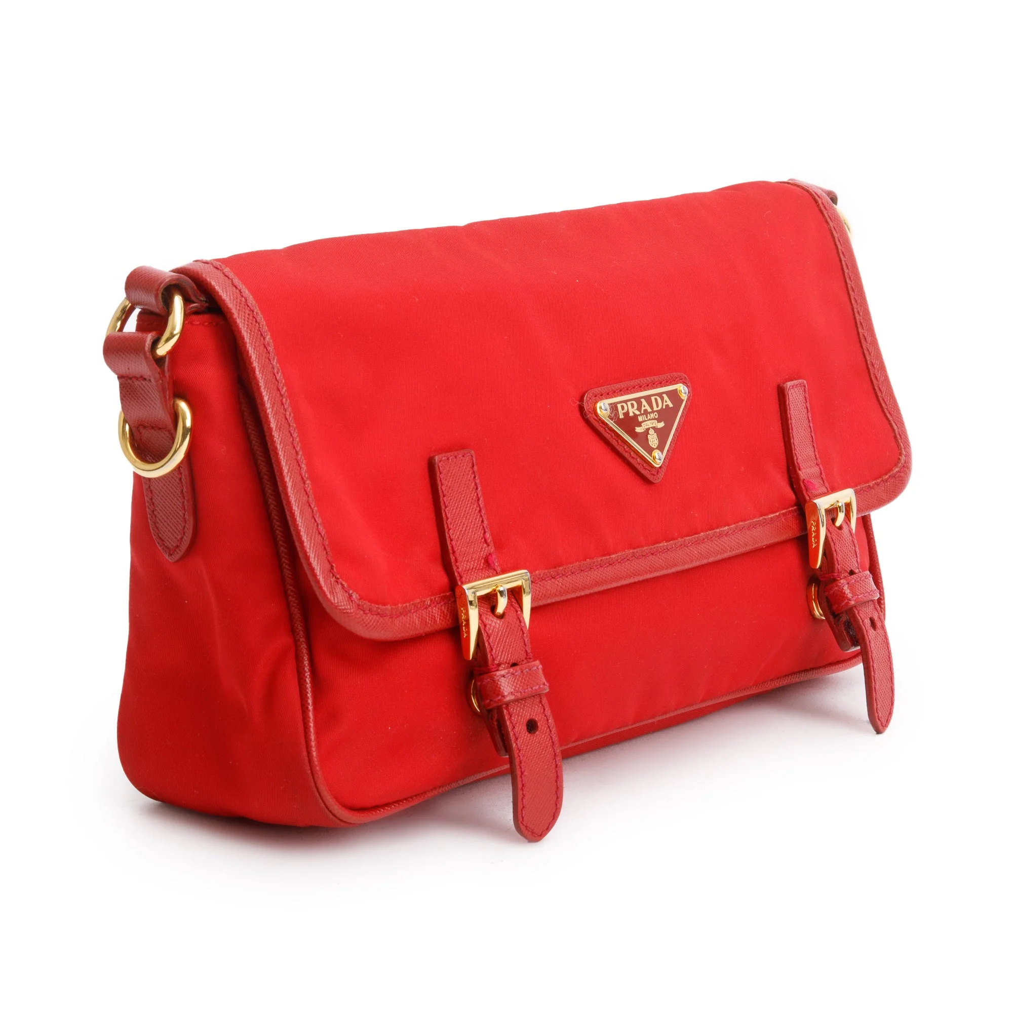 Prada Red Saffiano-Trimmed Tessuto Nylon Double Buckle Crossbody Bag - Image 4