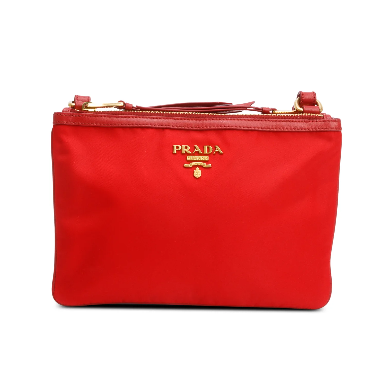 Prada Red Soft Calf Leather Tessuto Nylon Small Double Zip Crossbody Bag w/ Authenticity Card - Image 3
