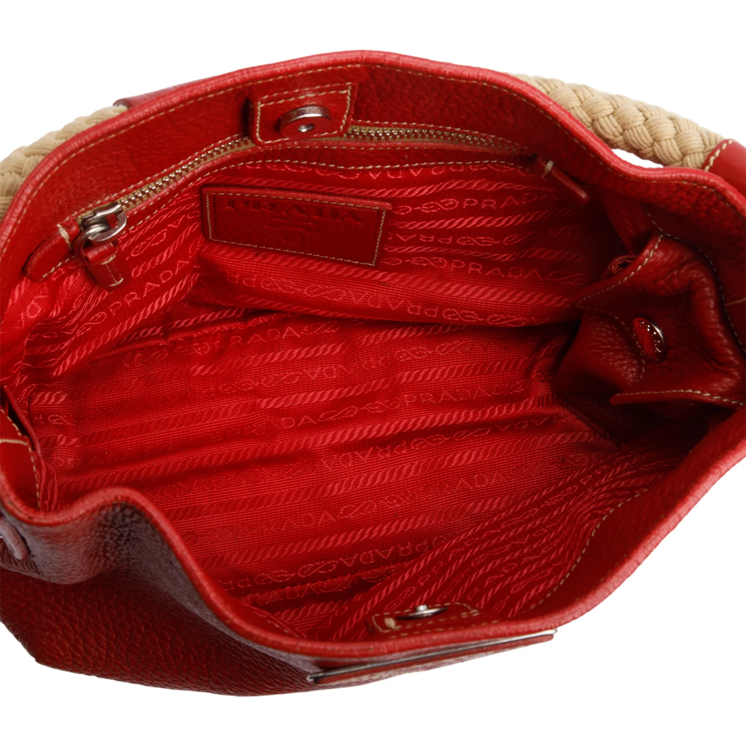 Prada Red Vitello Daino Leather Rope Handle Bag - Image 6
