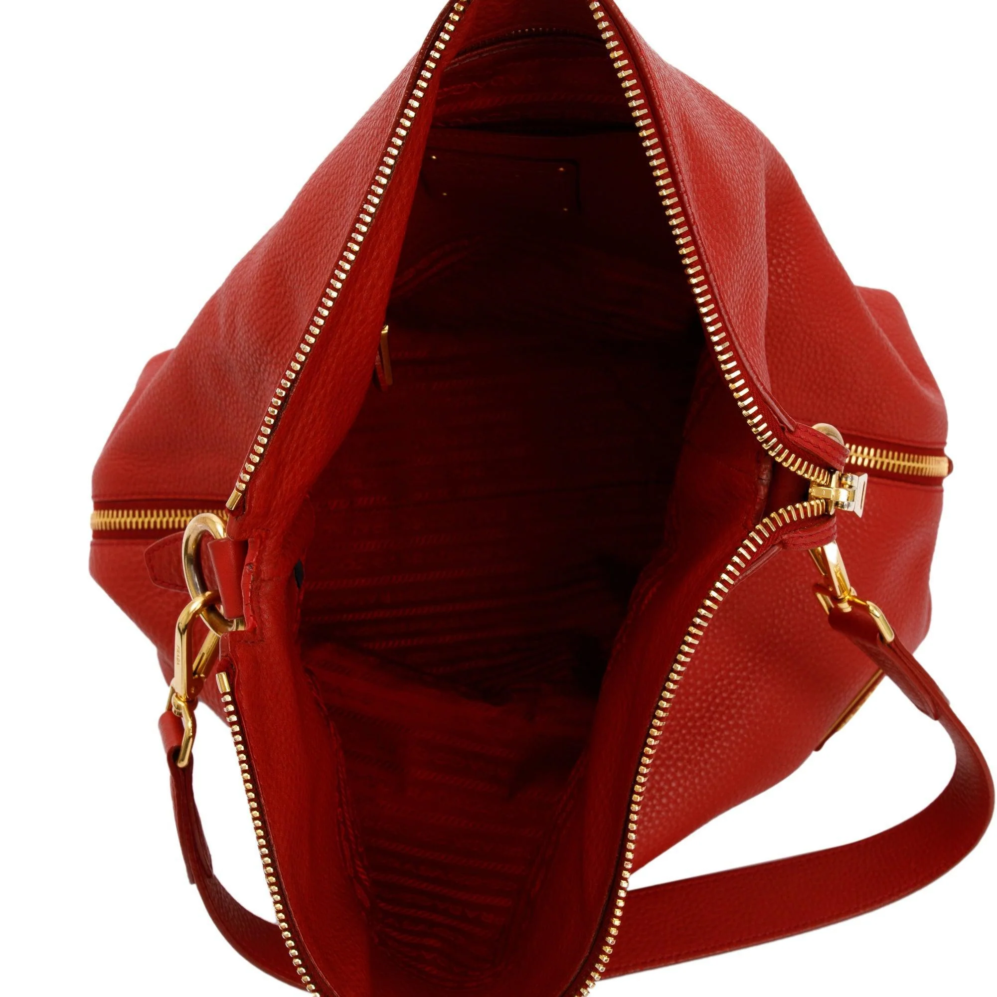 Prada Red Vitello Daino Leather Side Zip Hobo Bag - Image 10