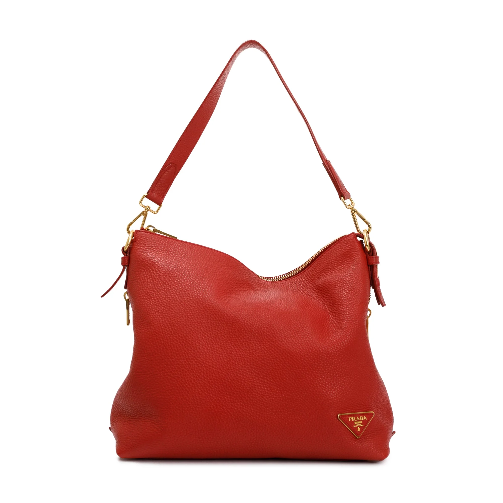Prada Red Vitello Daino Leather Side Zip Hobo Bag - Image 3