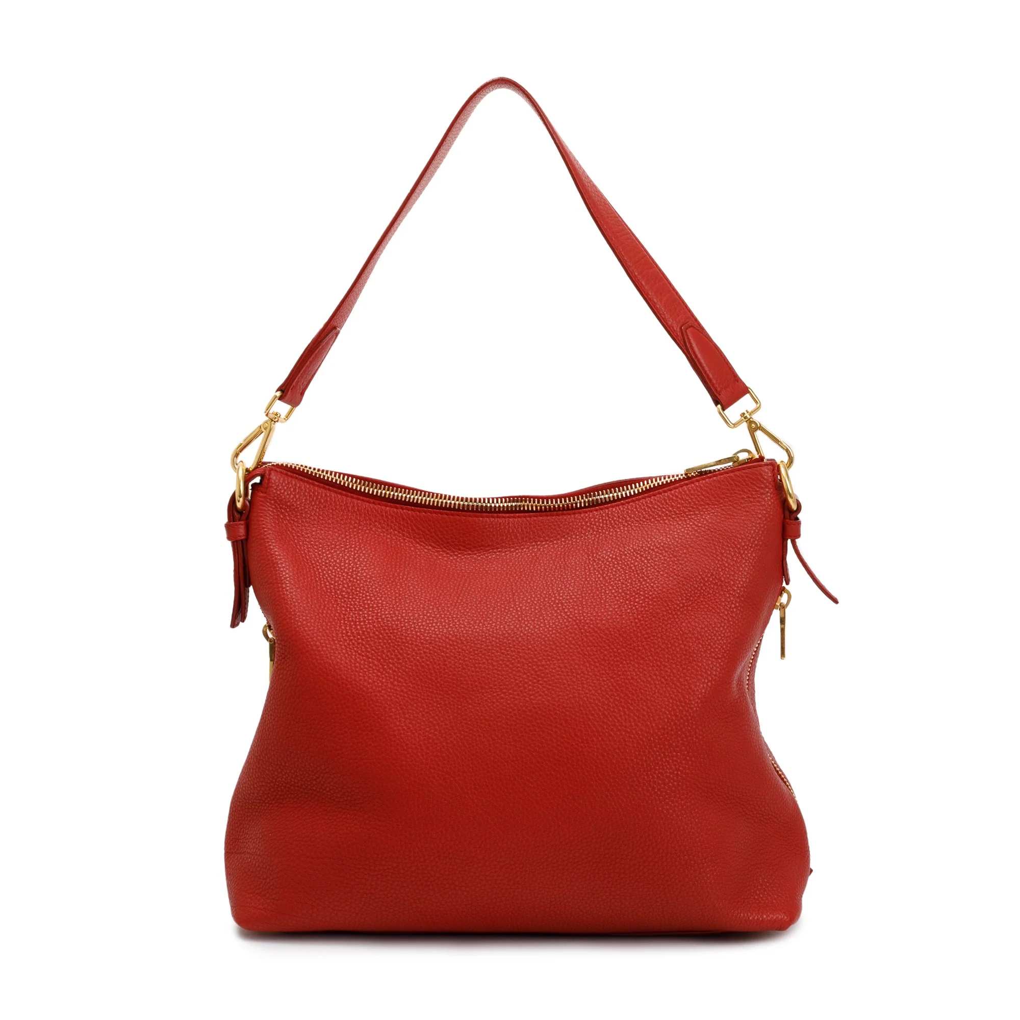 Prada Red Vitello Daino Leather Side Zip Hobo Bag - Image 5