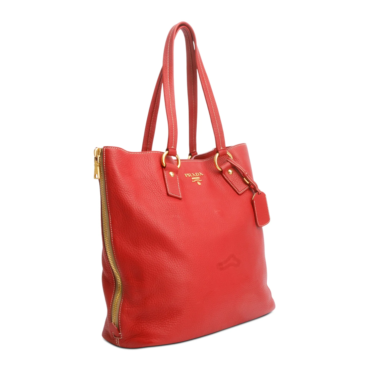 Prada Red Vitello Daino Leather Side Zip Tote w/ Authenticity Card - Image 2