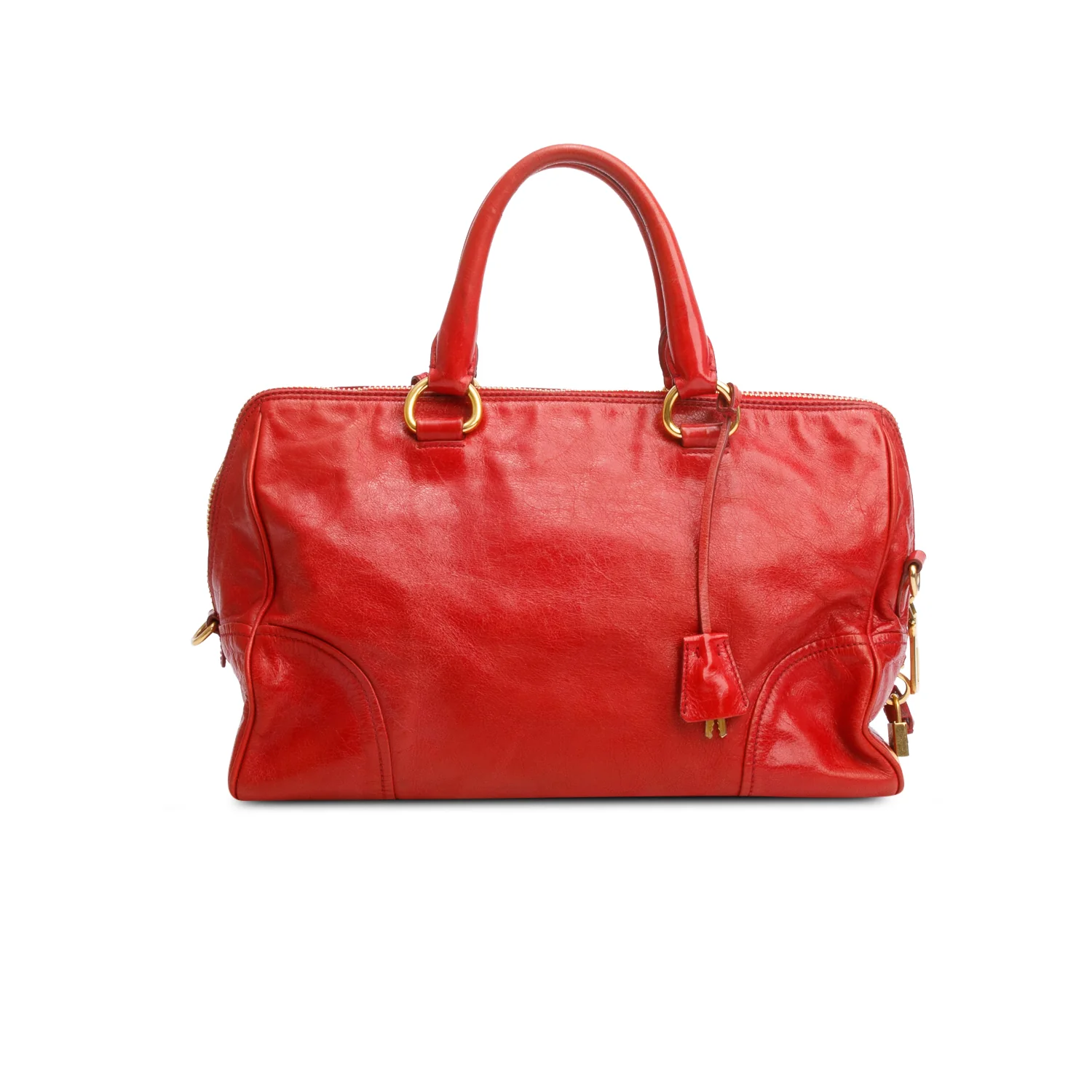 Prada Red Vitello Shine Leather Bauletto w/ Strap - Image 5