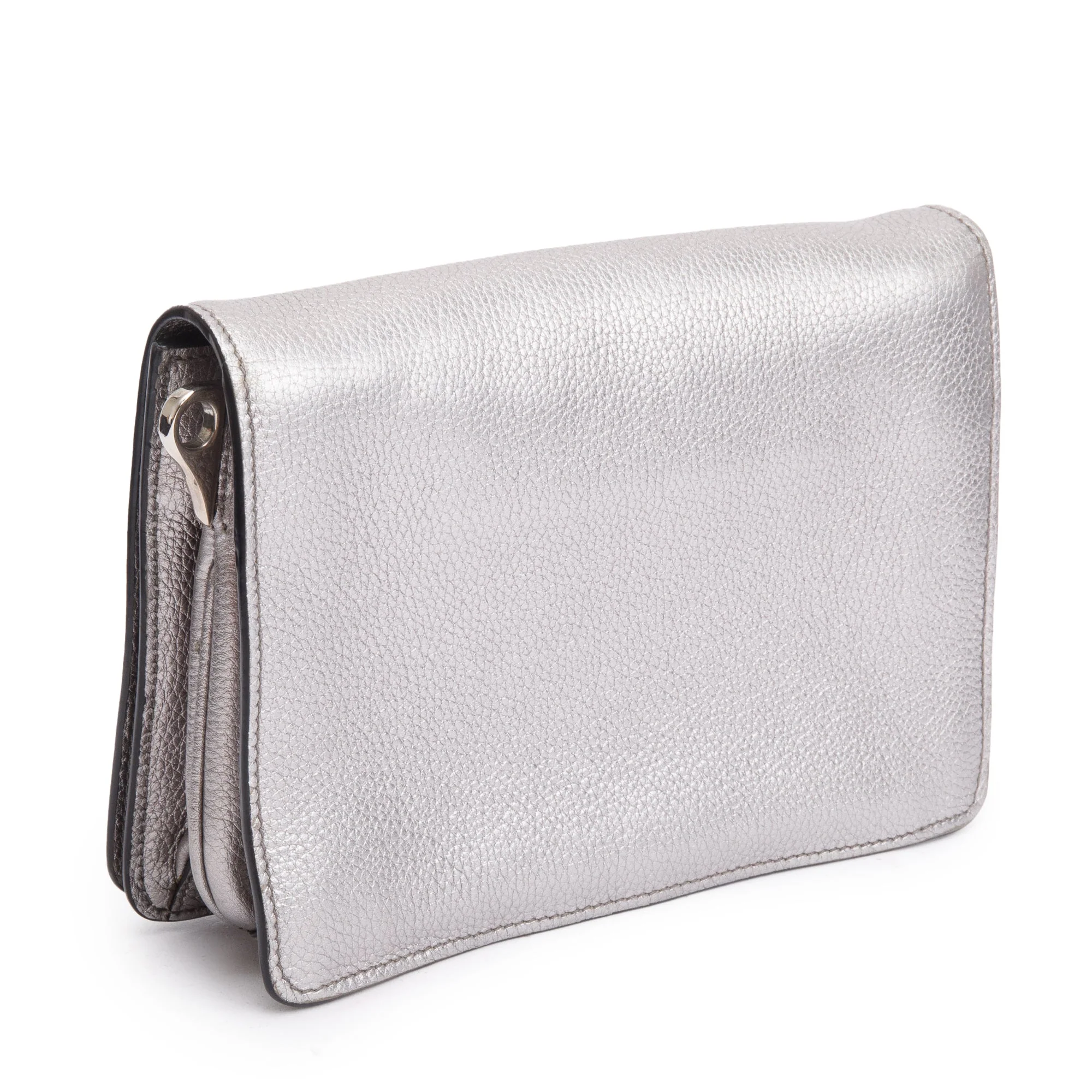 Prada Silver Metallic Vitello Daino Metal Logo Crossbody Bag - Image 6