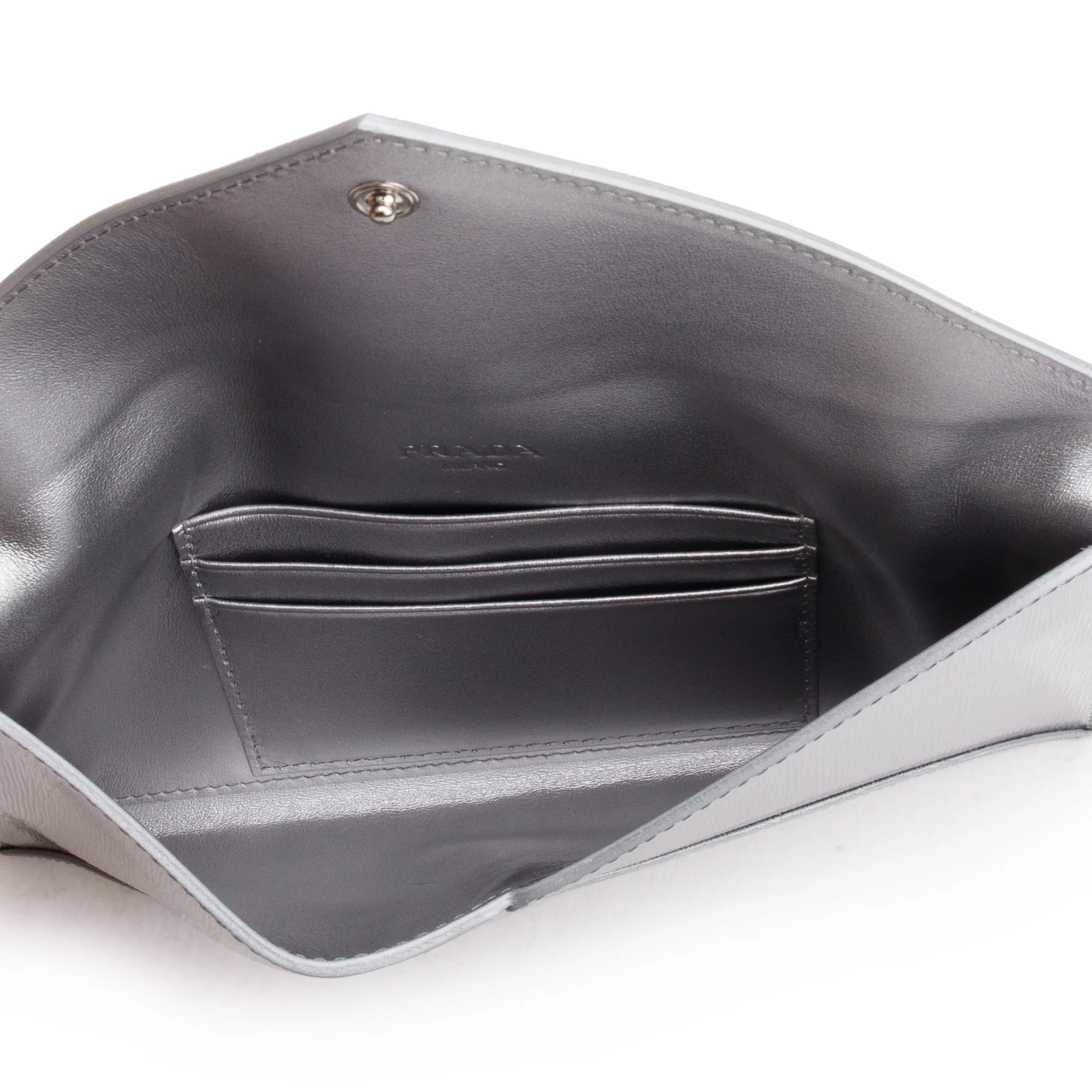 Prada Silver Metallic Vitello Move Leather Envelope Wallet w/ Box - Image 6