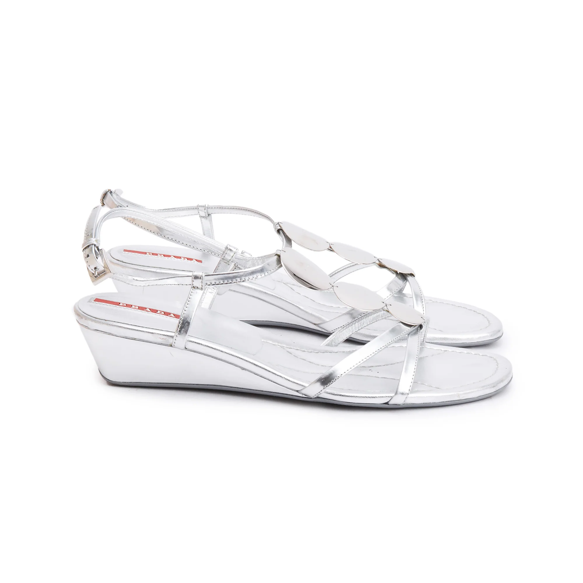 Prada Silver Patent Leather Sling Back Sandals, Size 39 w/ Box - Image 3
