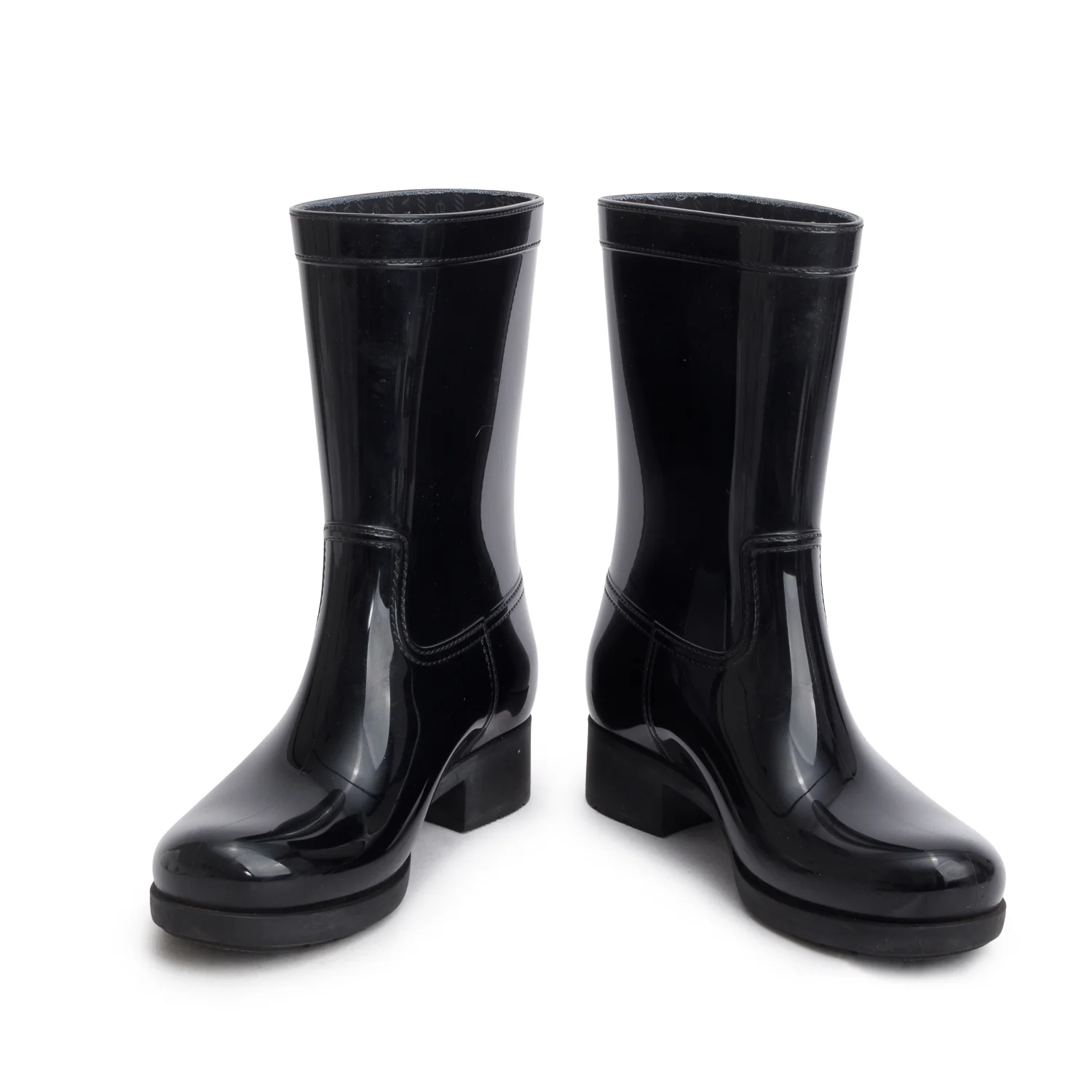 Prada Sport Black Rubber Metal Triangle Logo Ankle Rain Boots, Women's Size 35 - Image 3