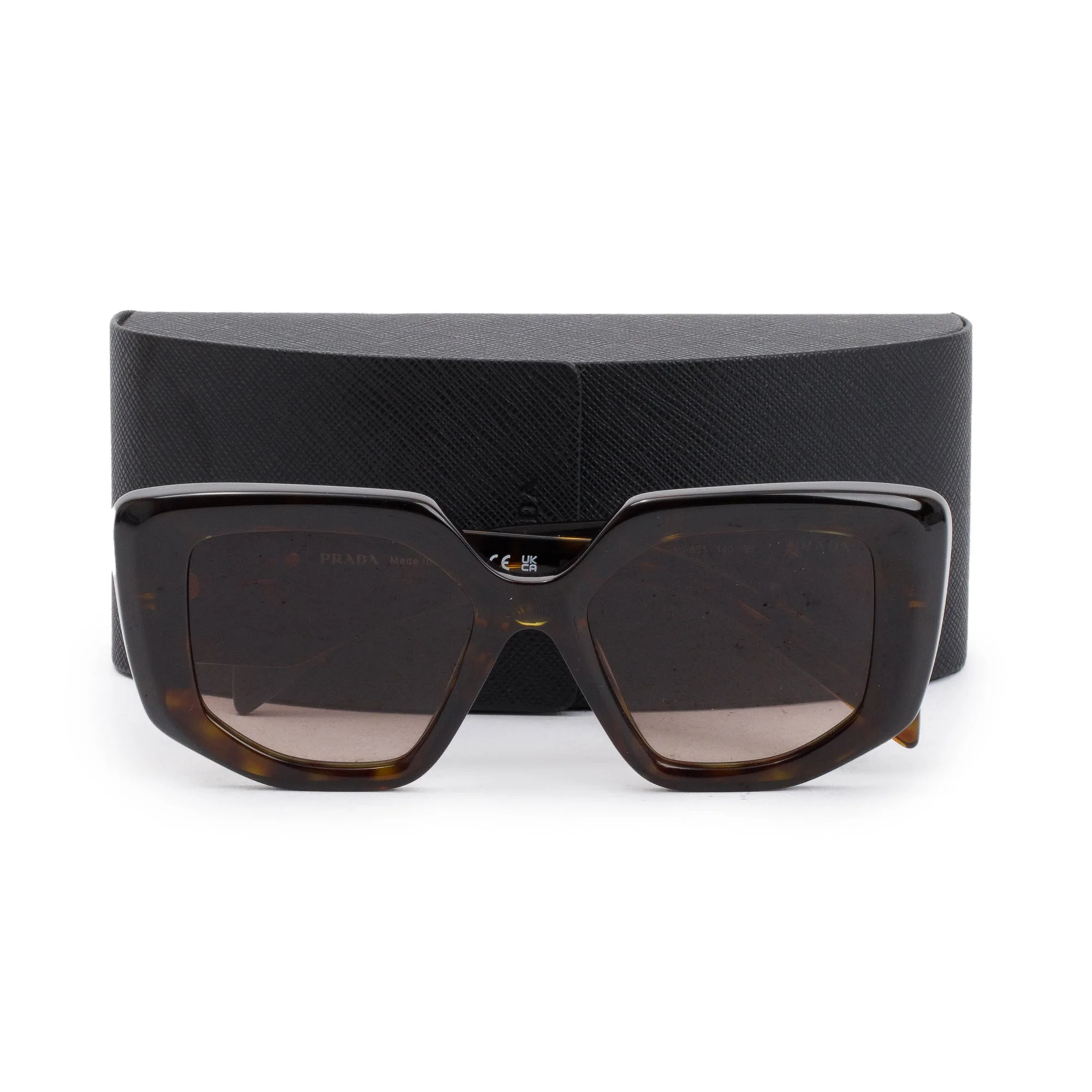 Prada SPR 14Z Havana Acetate Triangle Logo Sunglasses w/ Case - Image 2