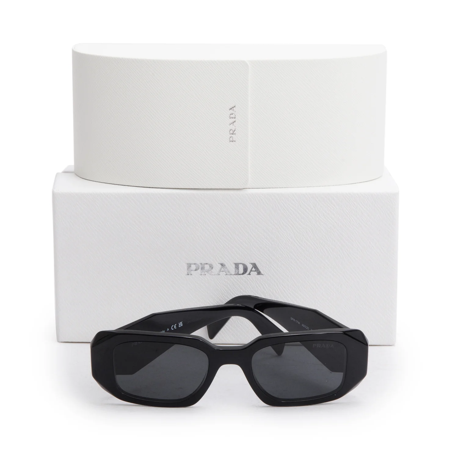 Prada SPR 17W Black Acetate Symbole Rectangular Sunglasses w/ Box & Case - Image 2