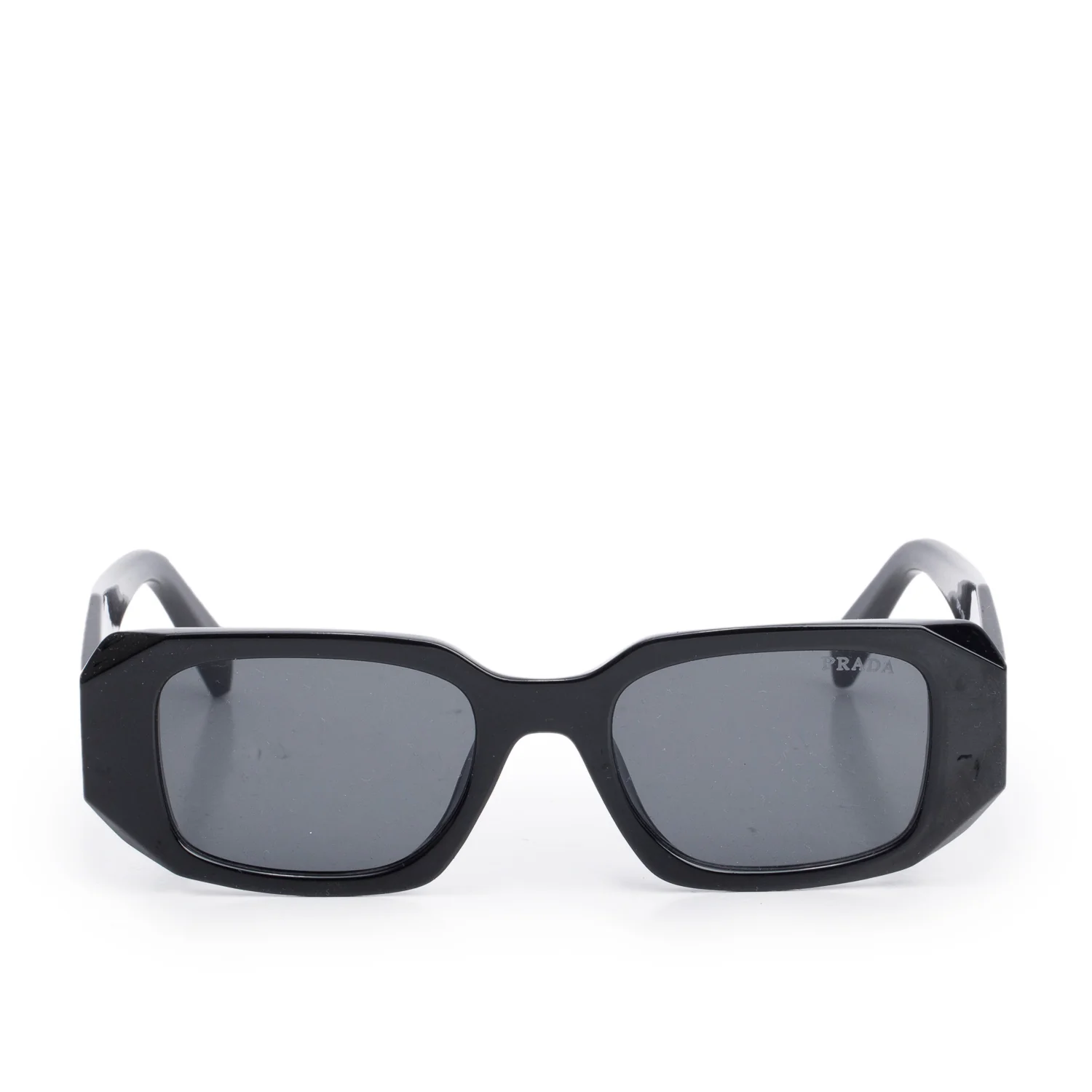 Prada SPR 17W Black Acetate Symbole Rectangular Sunglasses w/ Case