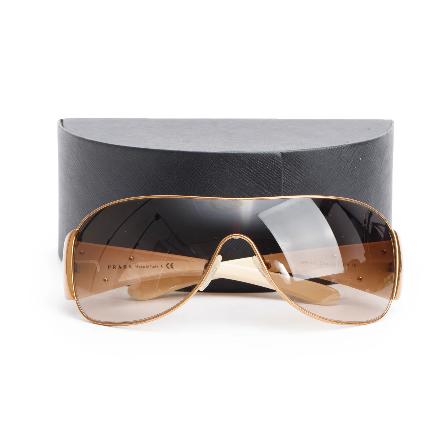 Prada SPR 57L Cream Triangle Logo Shield Sunglasses w/ Case - Image 2