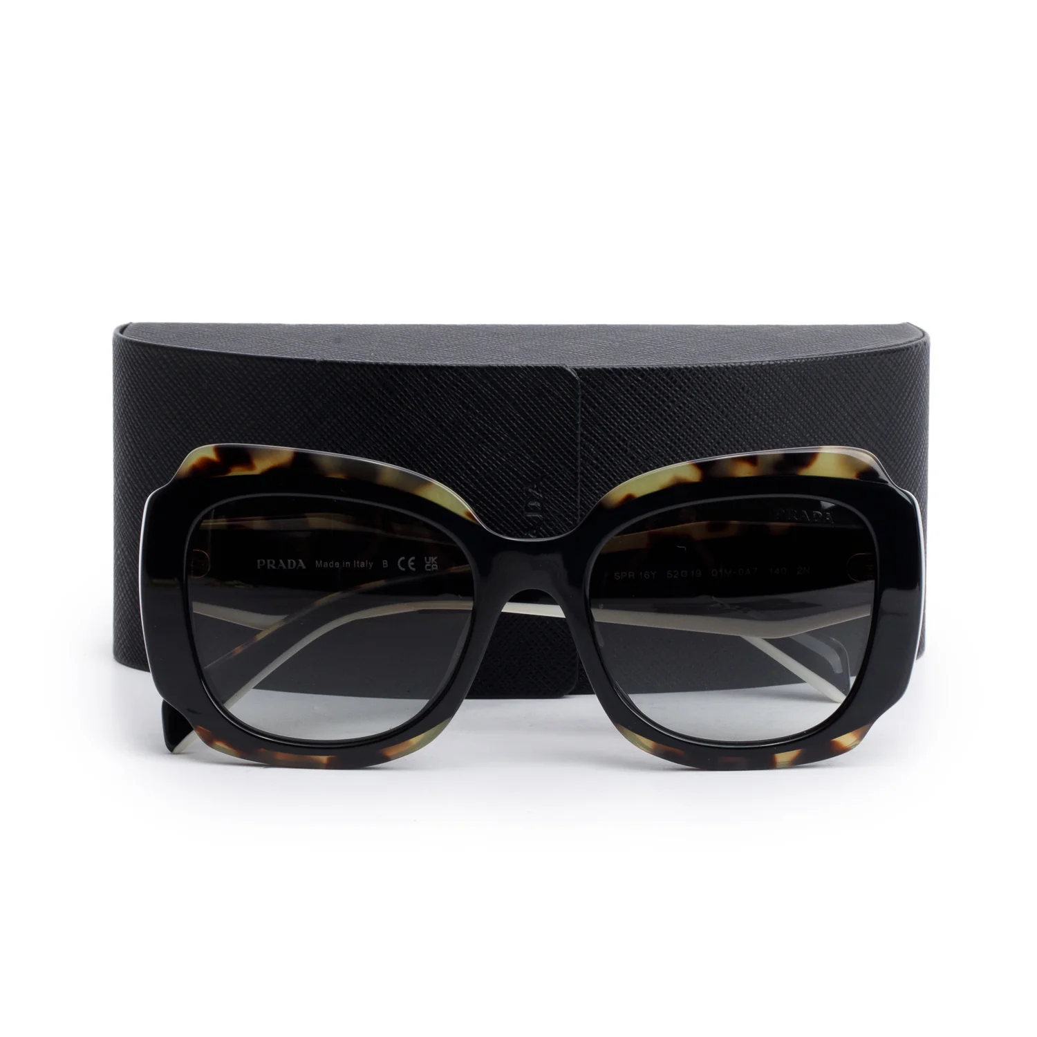 Prada SPR16Y Black/Havana Acetate Square Sunglasses w/ Case - Image 2
