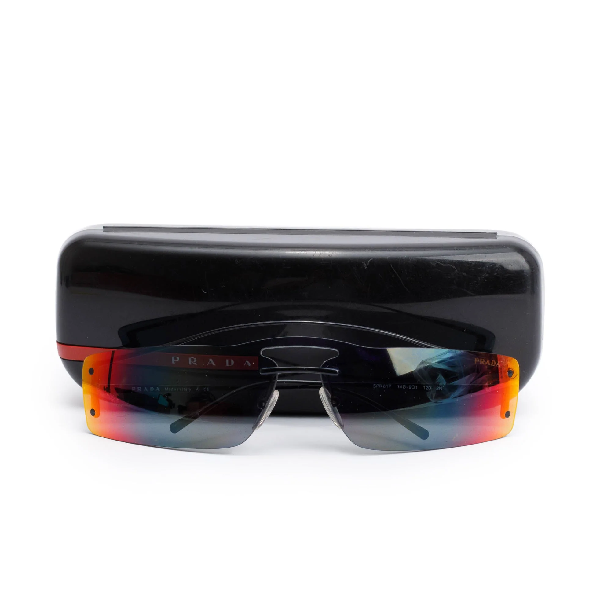 Prada SPR61V Black Metal Rimless Rectangle Shield Sunglasses w/ Case - Image 2