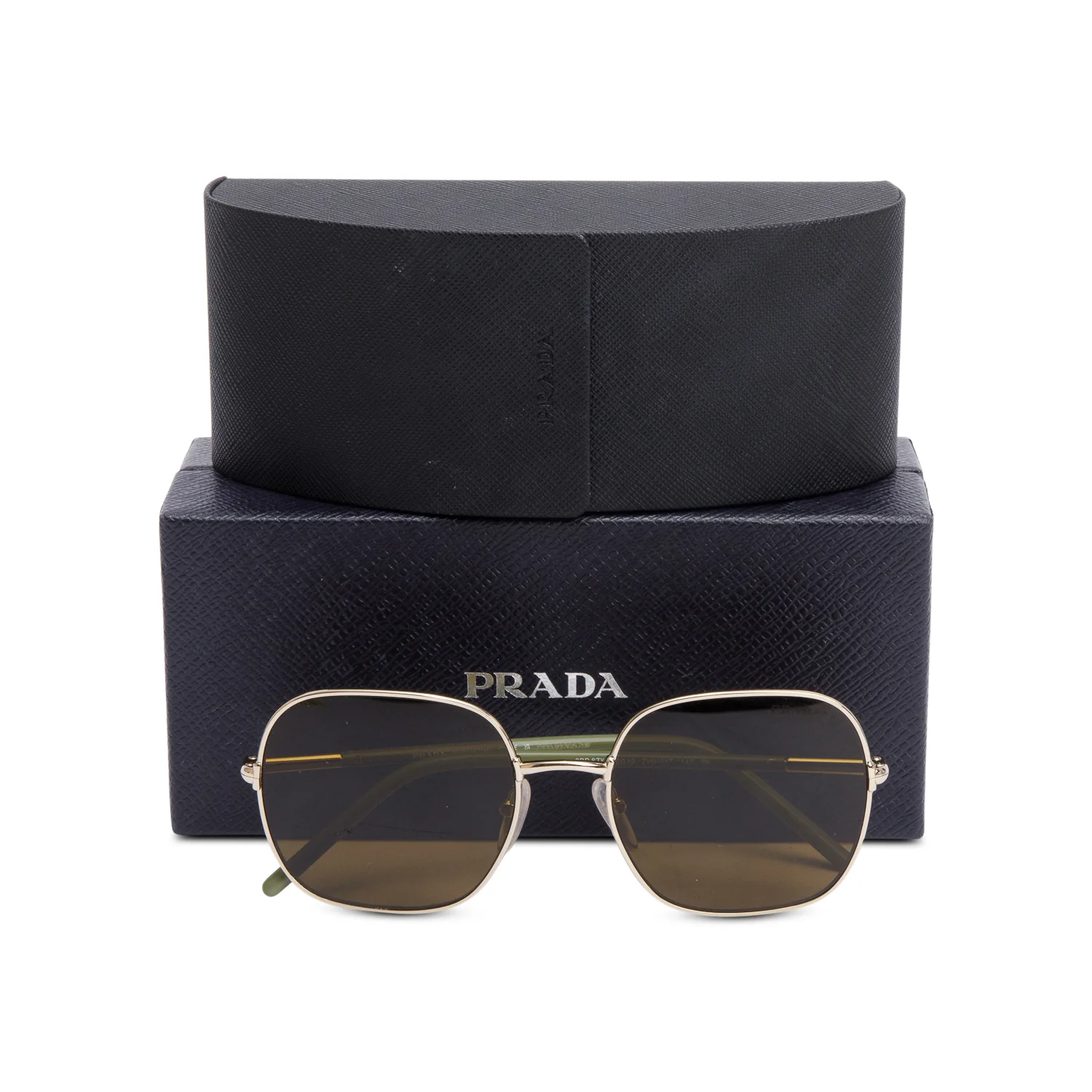 Prada SPR67X Gold-Tone Metal Green Acetate Square Sunglasses w/ Box & Case - Image 2
