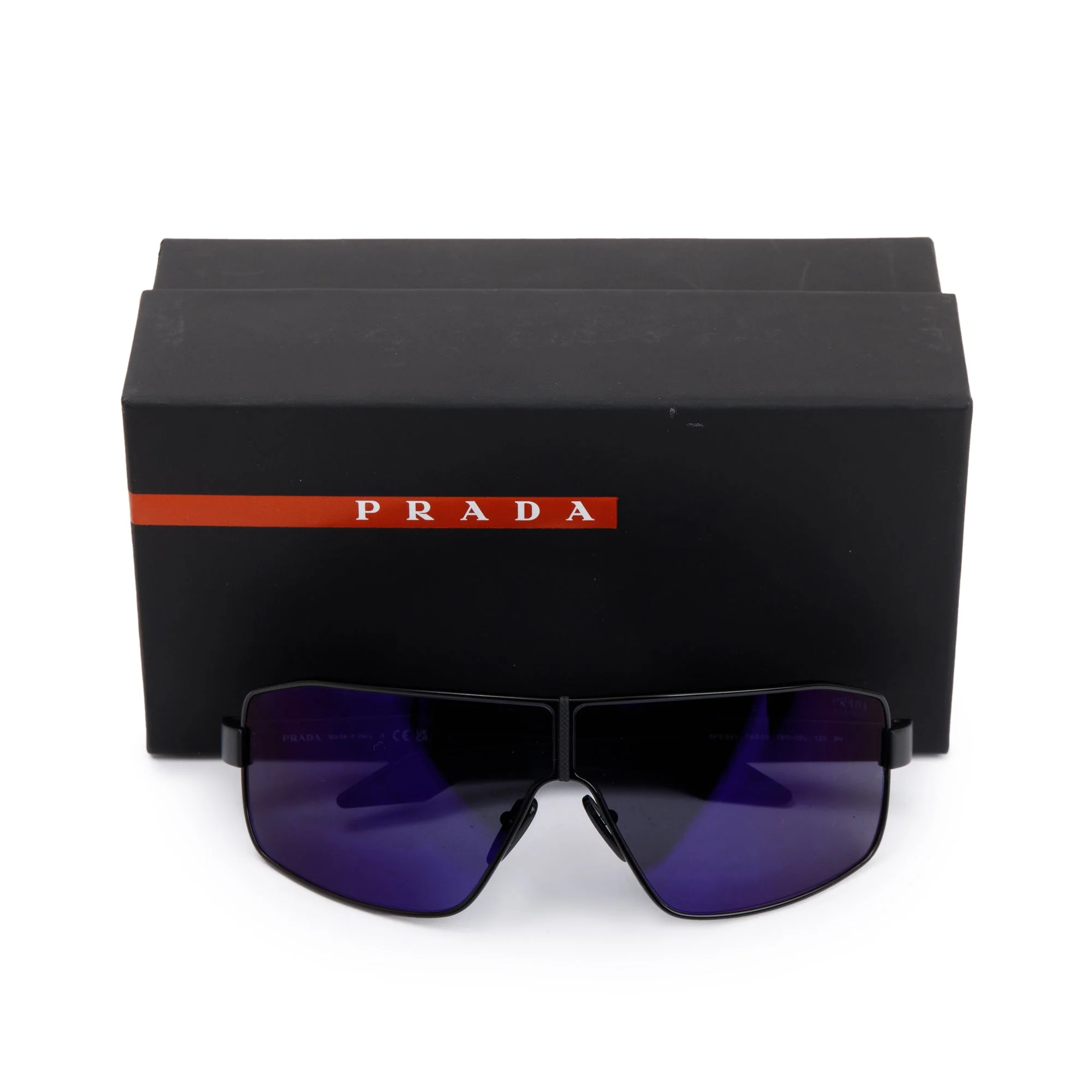 Prada SPS54Y Black Linea Rossa Sport Shield Sunglasses w/ Box & Case - Image 2
