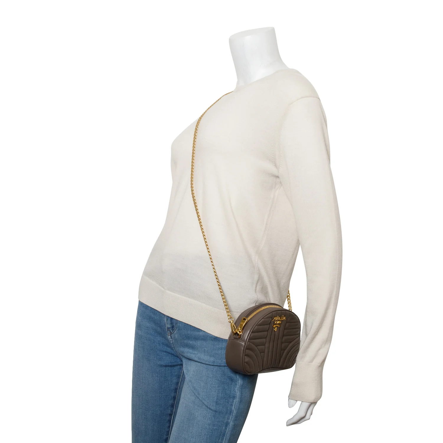 Prada Taupe Qilted Soft Calfskin Diagramme Camera Bag - Image 2