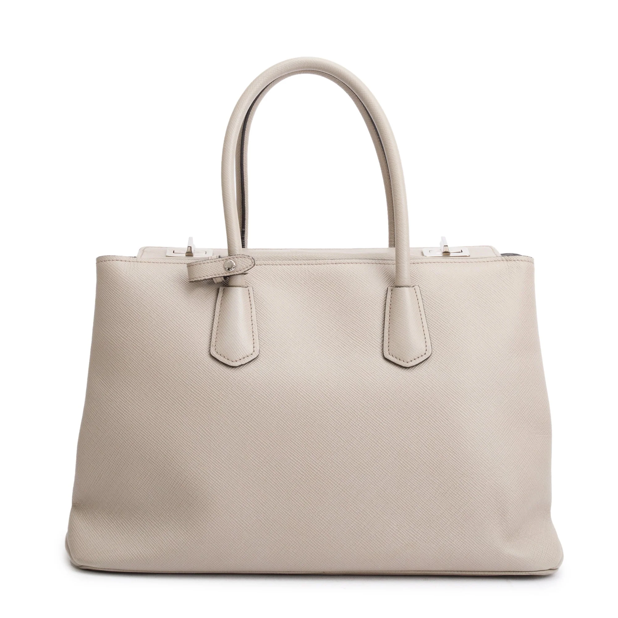 Prada Taupe Saffiano Cuir Medium Turnlock Twin Tote - Image 3