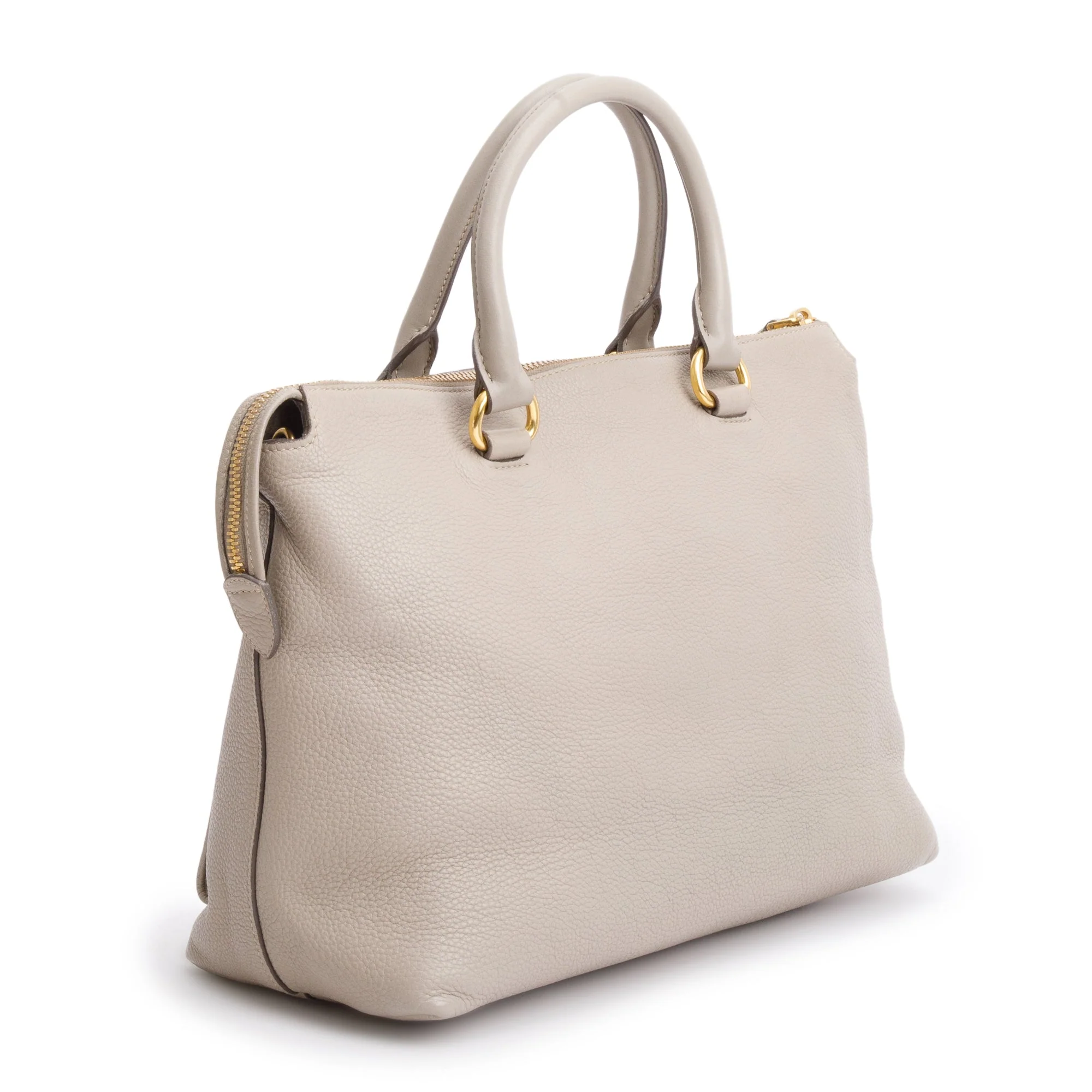 Prada Taupe Vitello Daino Leather Pocket Zip Tote w/ Strap - Image 6