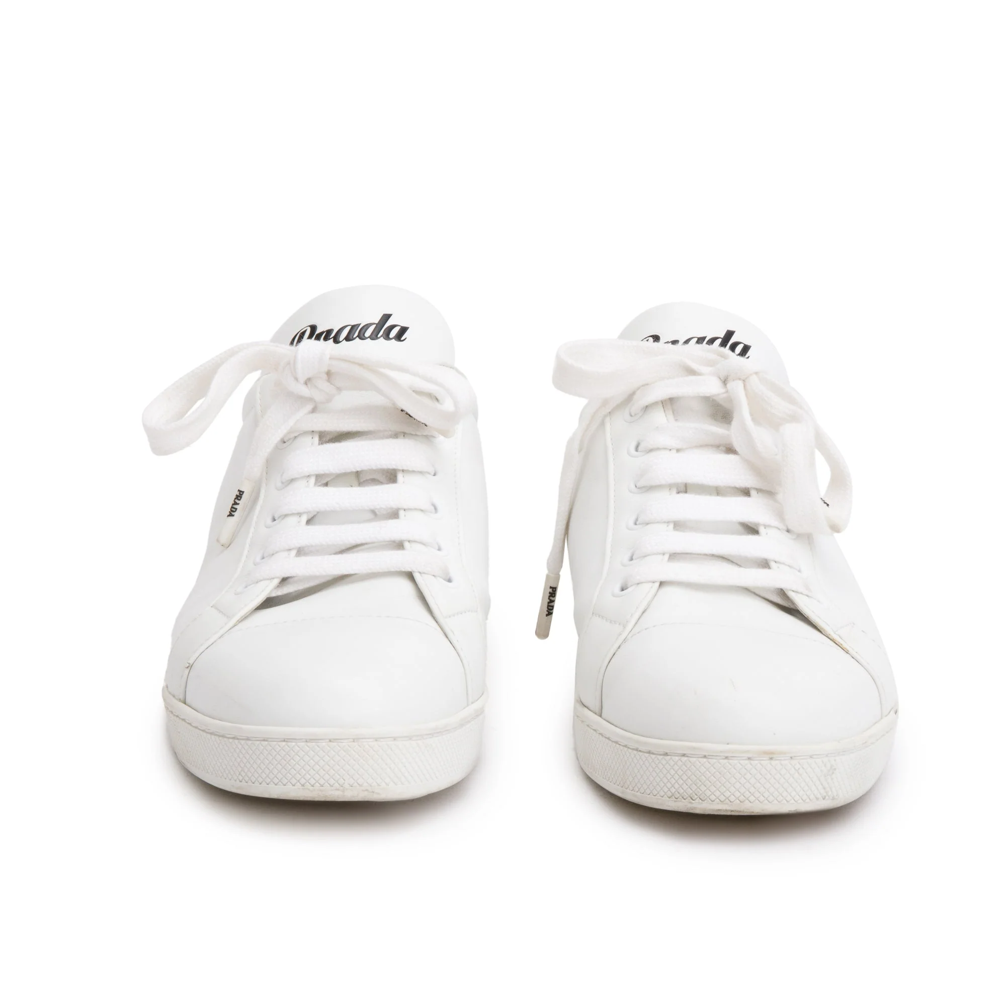 Prada White Calfskin Leather Basket Sneakers, Size 40 - Image 3