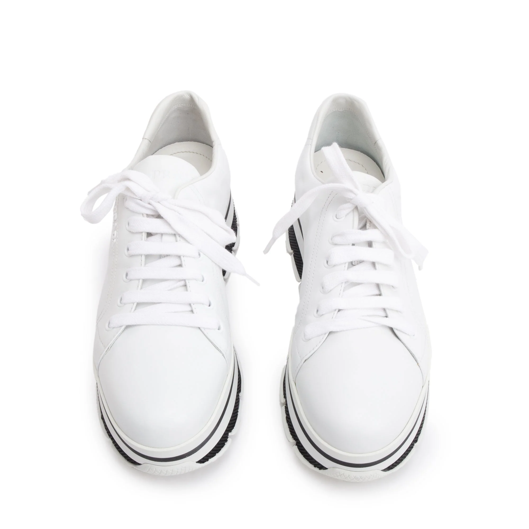 Prada White Calfskin Leather Linea Rossa Platform Sneakers, Size 39.5 w/ Box - Image 2